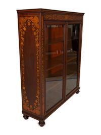 A Dutch Marquetry Style Mahogany Bookcase with Glazed Doors — Early 20th century