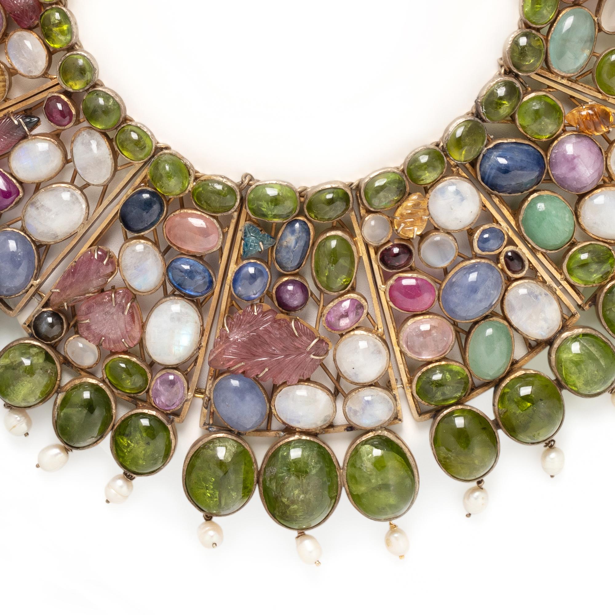 GILT SILVER MULTIGEM BIB NECKLACE