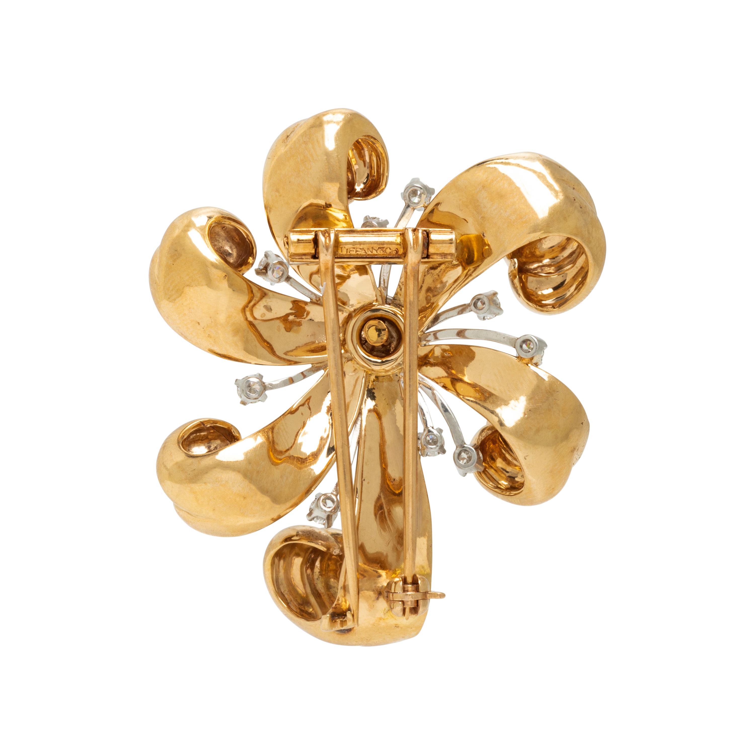 Tiffany & Co., Diamond and Yellow Gold Flower Brooch