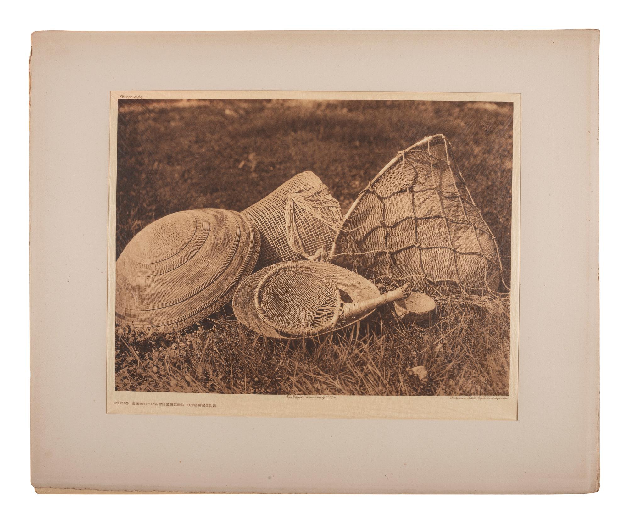 CURTIS, Edward (1868-1952). A group of 8 photogravures of Pomo, Washo, Yokuts and other California Native American baskets, portfolios 14 and 15: