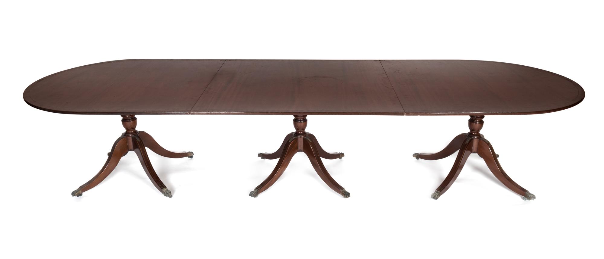 A Regency Style Mahogany Three-Pedestal Dining Table — LATE 19TH CENTURY