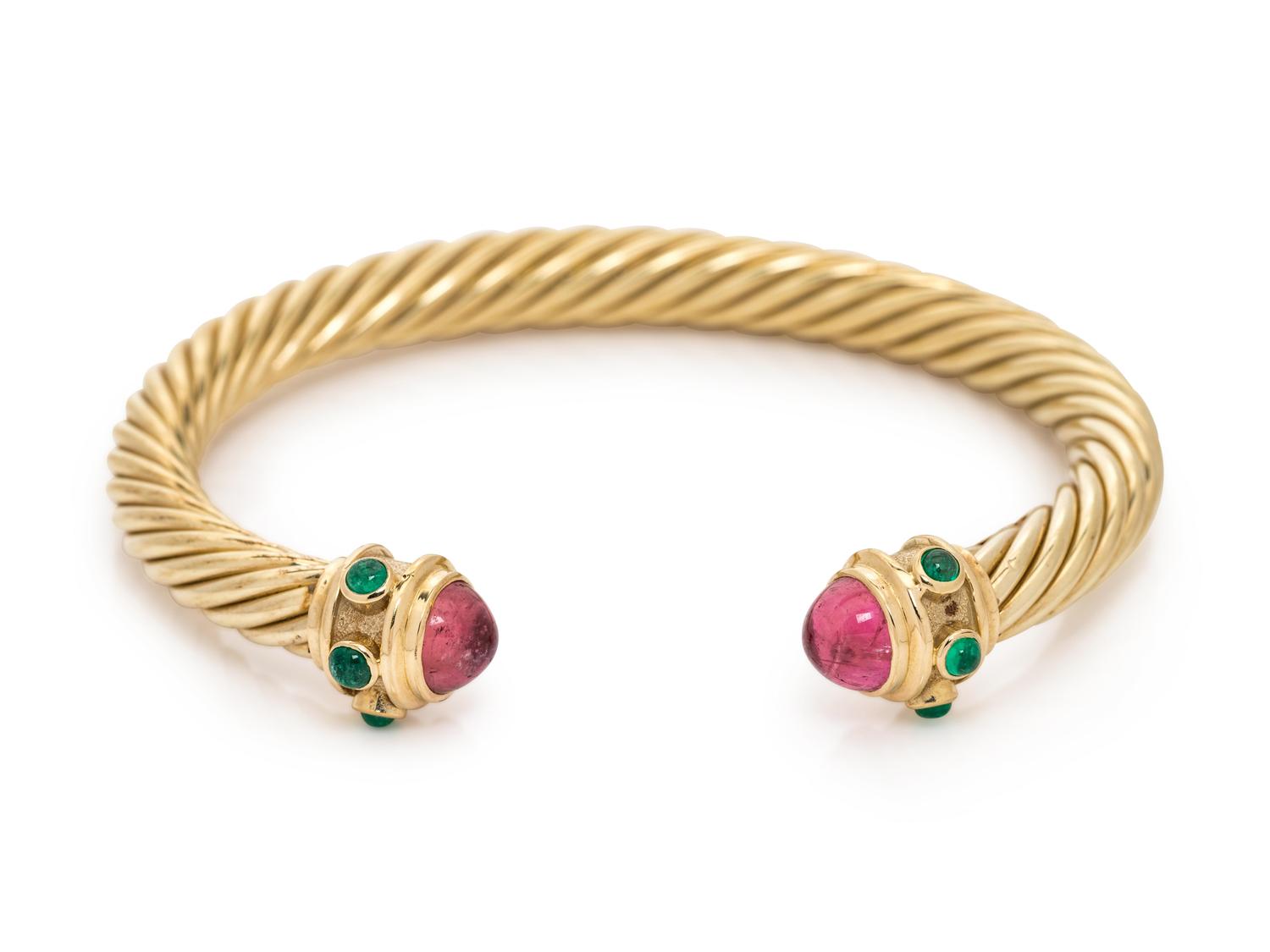 DAVID YURMAN, YELLOW GOLD AND GEMSTONE 'RENAISSANCE' CUFF BRACELET
