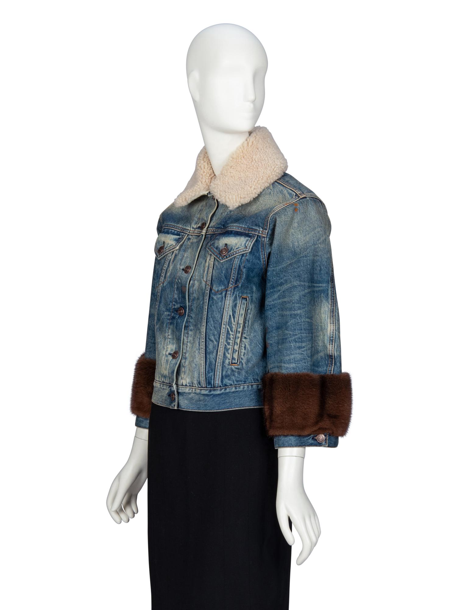 [ARO] GUCCI, FUR-TRIMMED DENIM JACKET