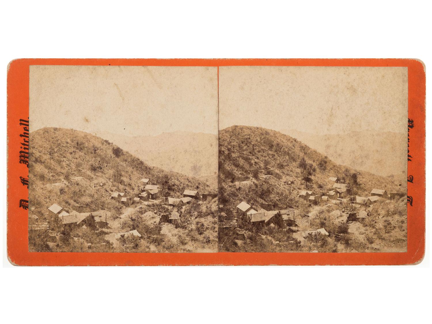 [MINING - ARIZONA]. MITCHELL, D.F., photographer. A group of 3 stereoviews, incl. images of Peck Mill & Ledge and Tiger Camp in the Bradshaw mountains. Prescott, Arizona Territory: ca 1880s.