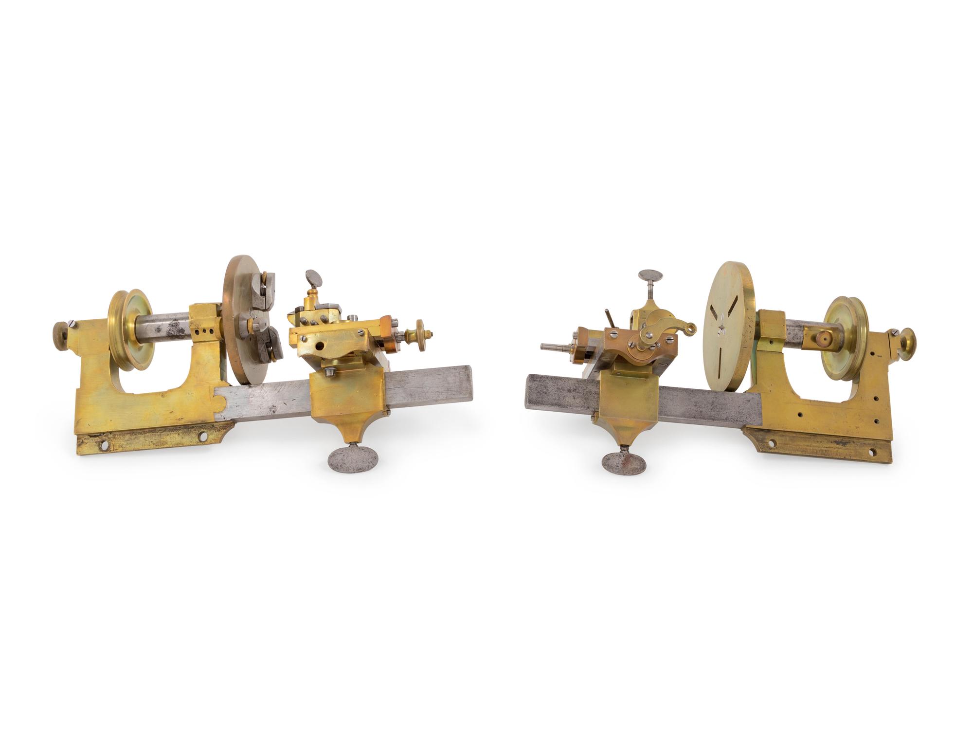 A Group of Two Brass and Steel Watch Maker's Mandrels