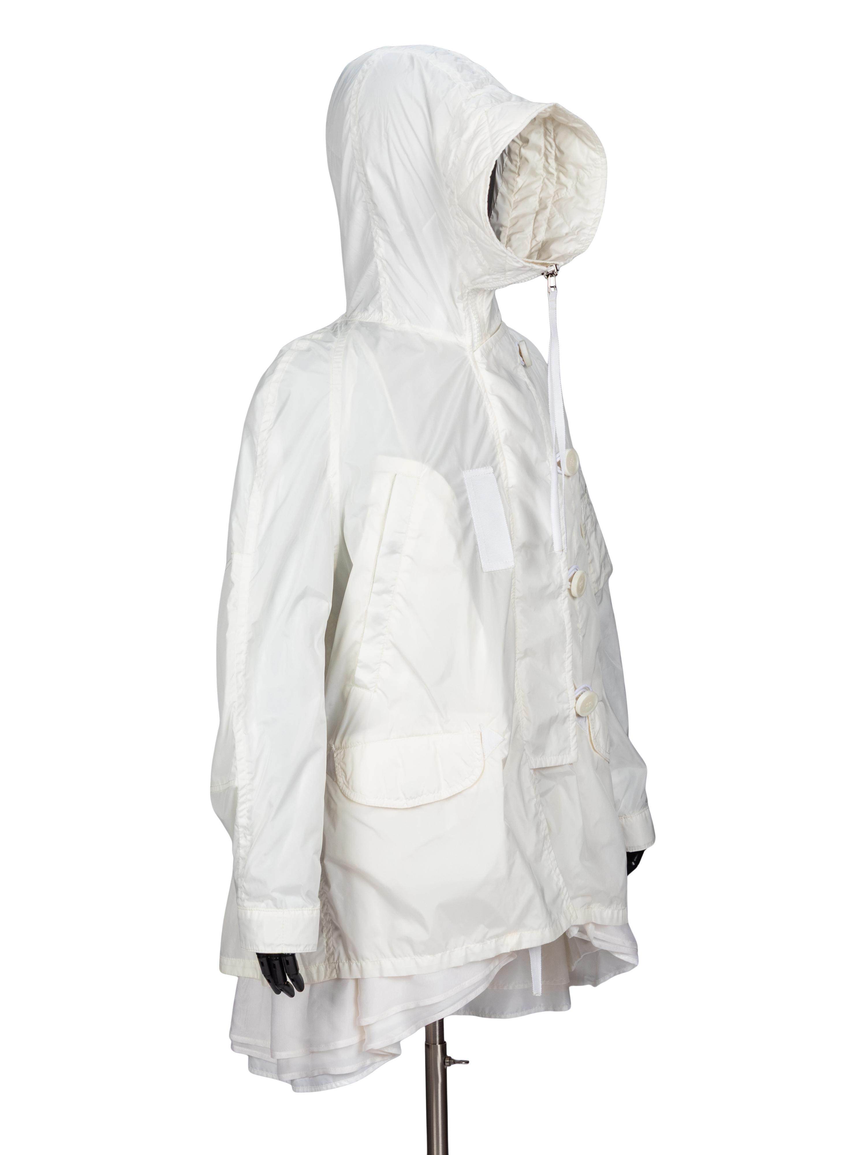 Moncler x Sacai, White 'Sora' Parka Jacket NWT