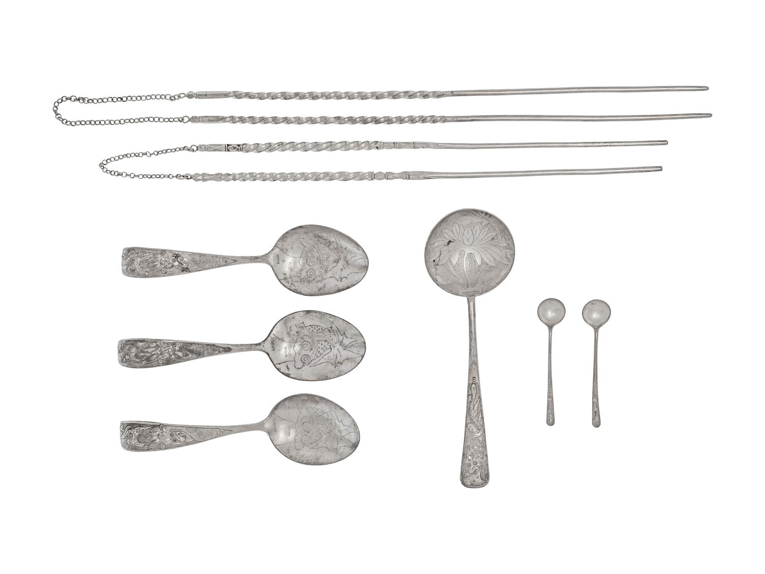 Eight Chinese Export Silver Serving Articles