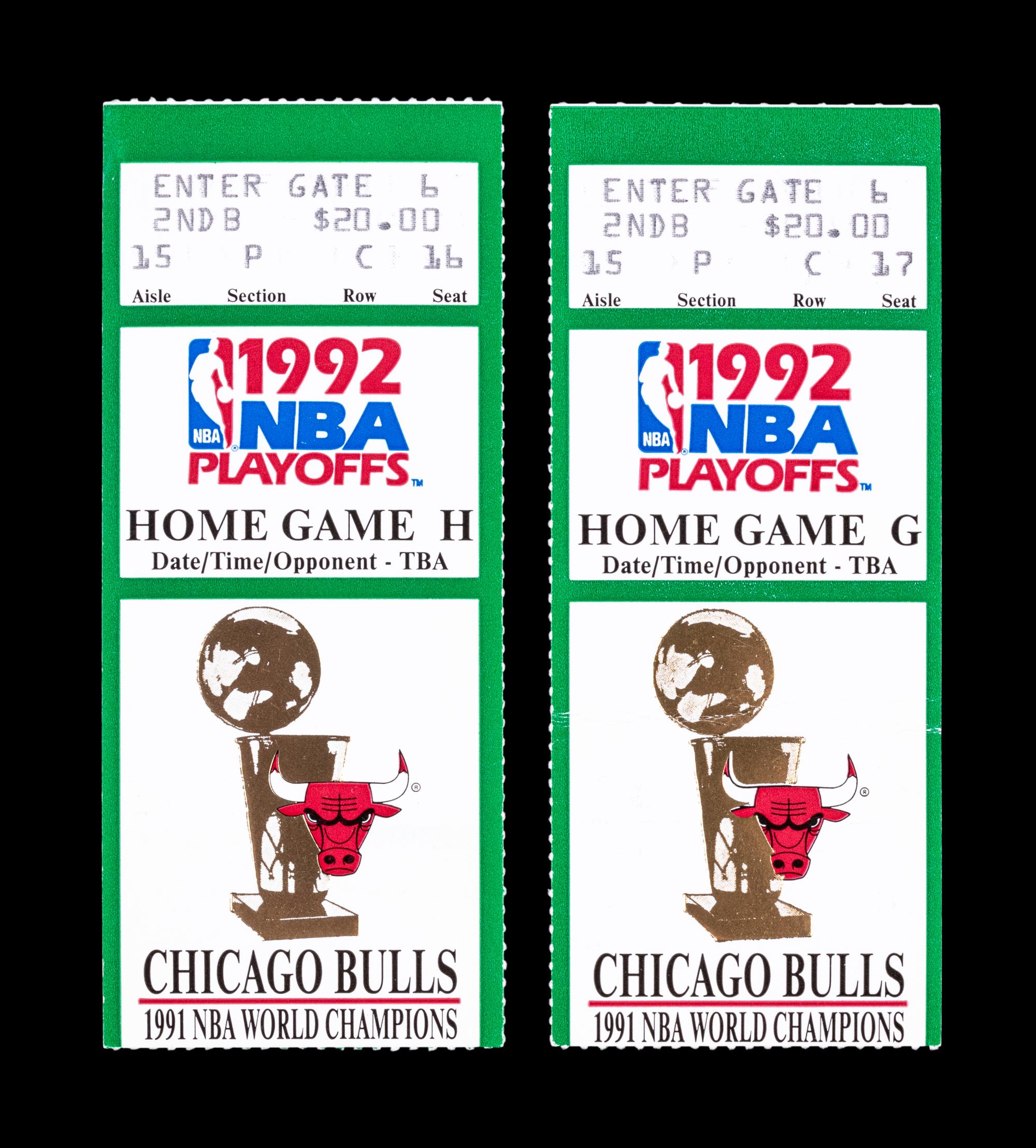 A Group of 18 Chicago Bulls 1992 NBA Playoff Tickets,