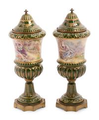 A Pair of Sèvres Style Porcelain Covered Urns