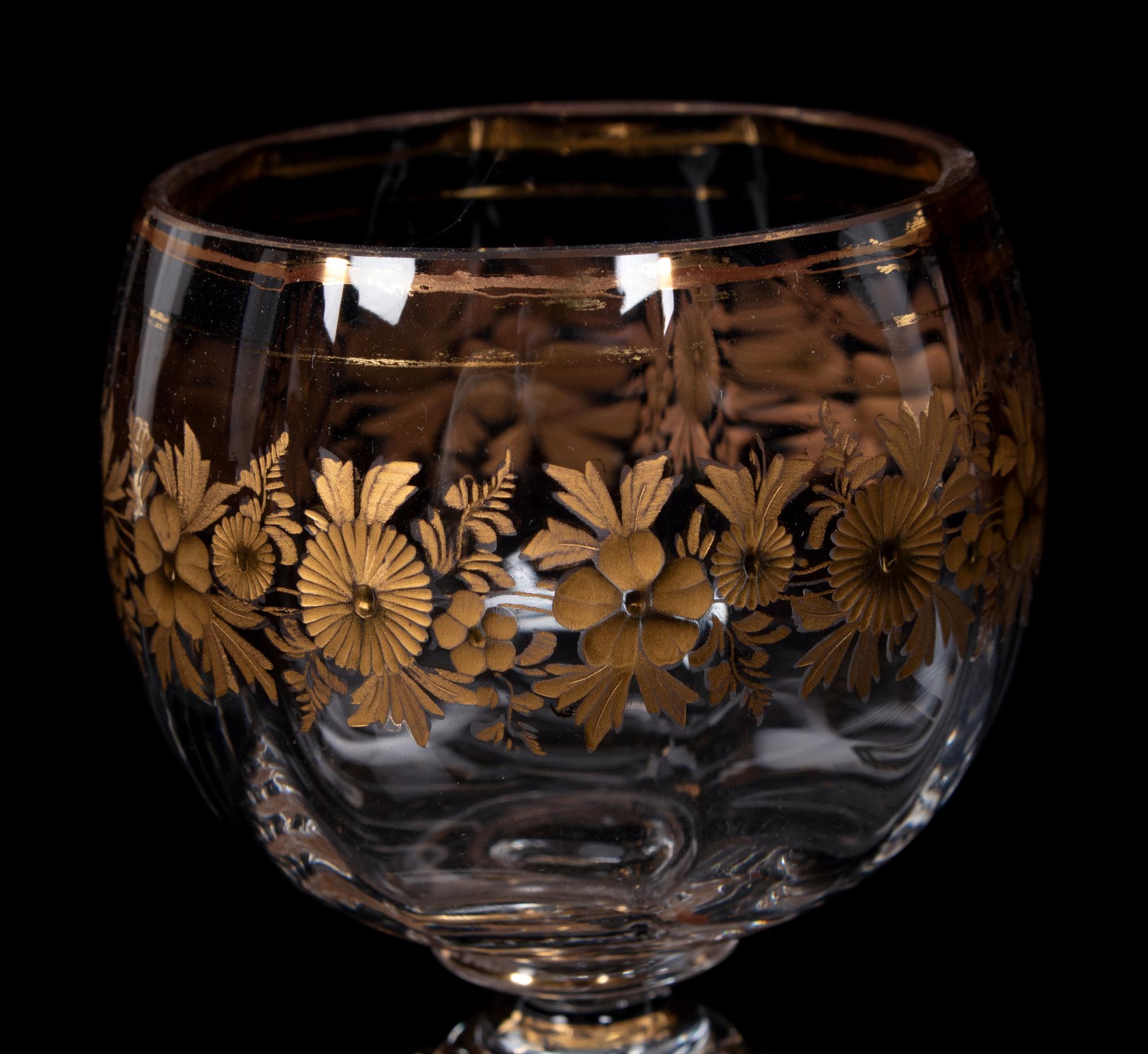 A Group of Gilt Decorated and Etched Glass Table Articles