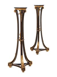 A Pair of Regency Style Black Painted and Parcel Gilt Pedestals