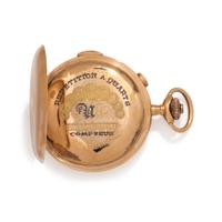 18K YELLOW GOLD CHRONOGRAPH QUARTER REPEATER HUNTER CASE POCKET WATCH
