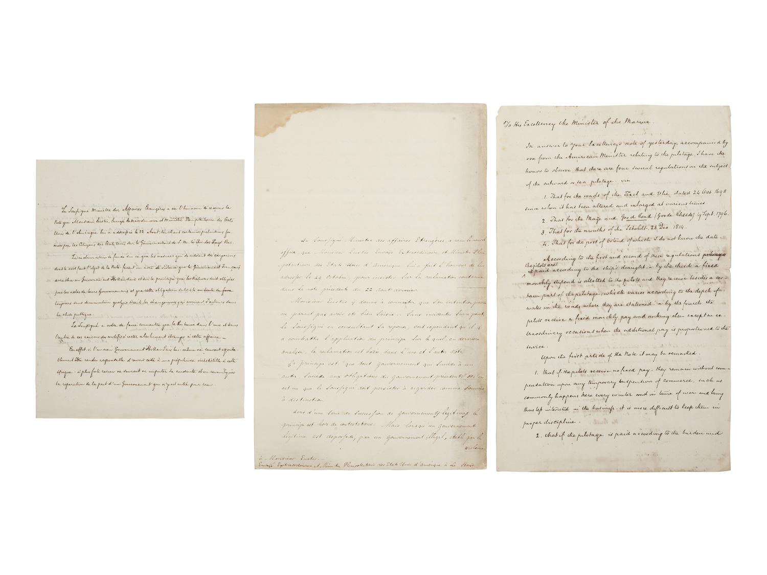 [PRIVATEERS]. A group of 4 documents signed relating to American shipping losses and privateering and American.