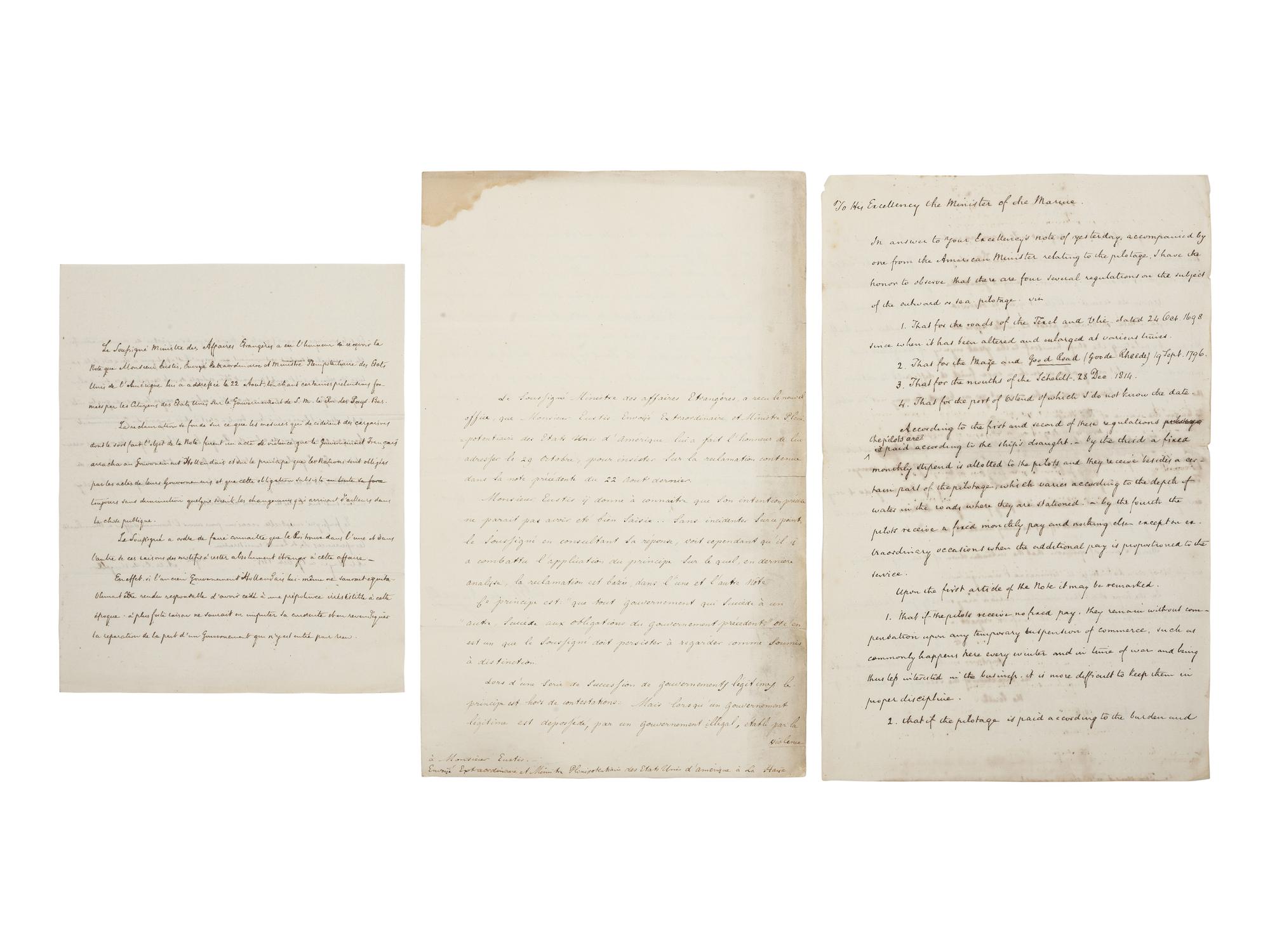 [PRIVATEERS]. A group of 4 documents signed relating to American shipping losses and privateering and American.