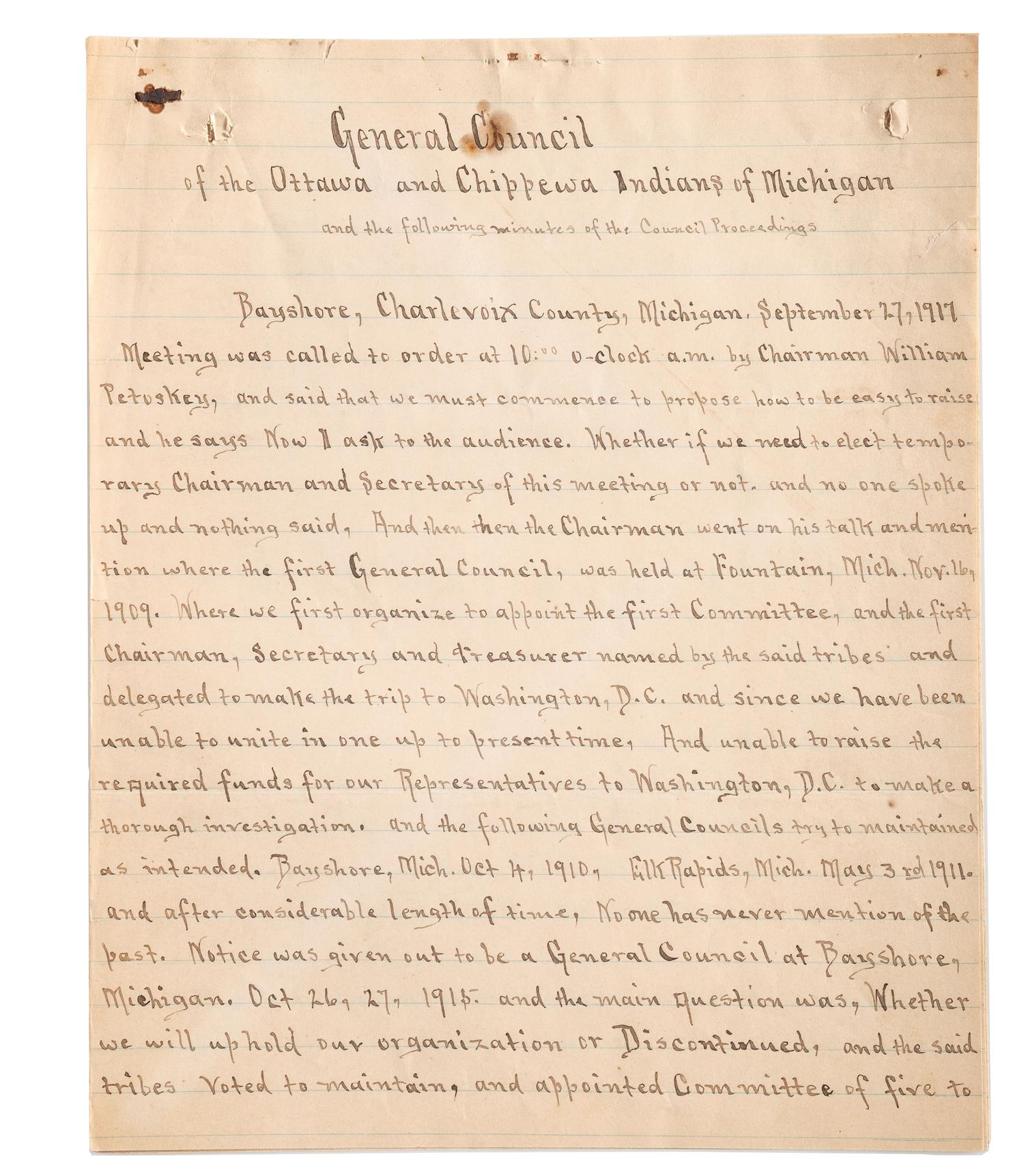[NATIVE AMERICANS]. Archive of documents related to Lake Superior Chippewa affairs, including letters signed by Chiefs and Headmen of the La Pointe Band.