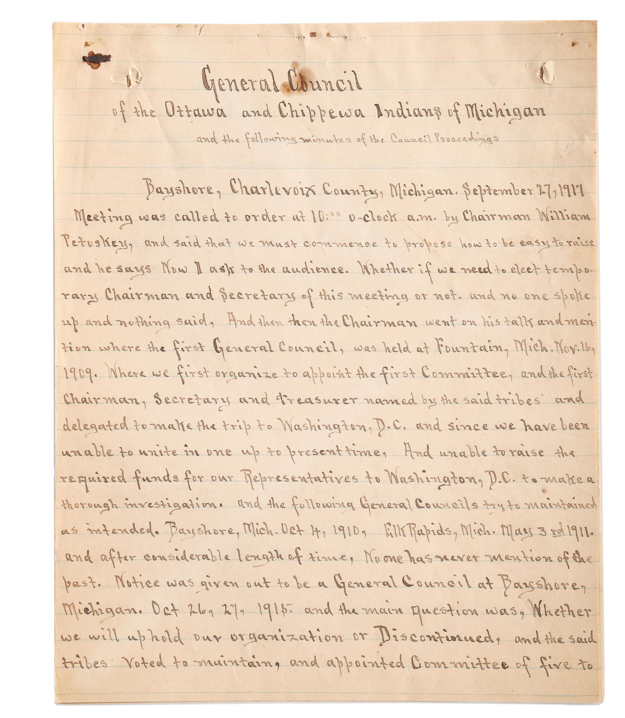 [NATIVE AMERICANS]. Archive of documents related to Lake Superior Chippewa affairs, including letters signed by Chiefs and Headmen of the La Pointe Band.