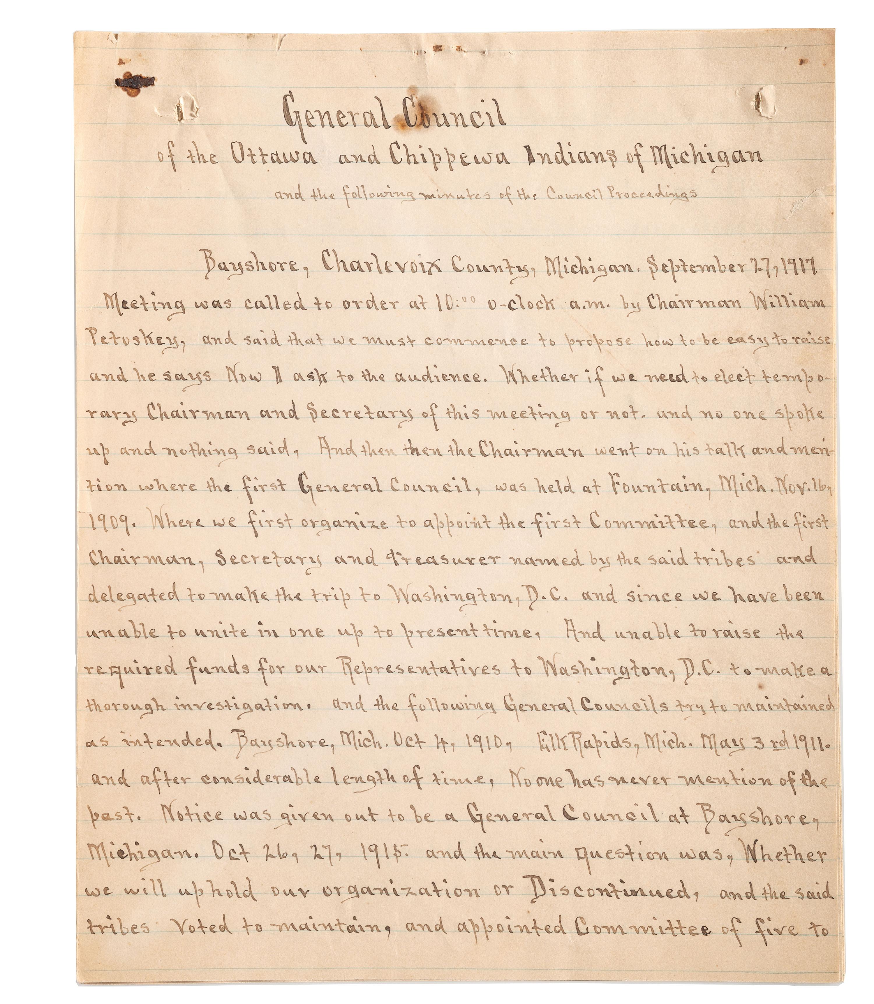 [NATIVE AMERICANS]. Archive of documents related to Lake Superior Chippewa affairs, including letters signed by Chiefs and Headmen of the La Pointe Band.