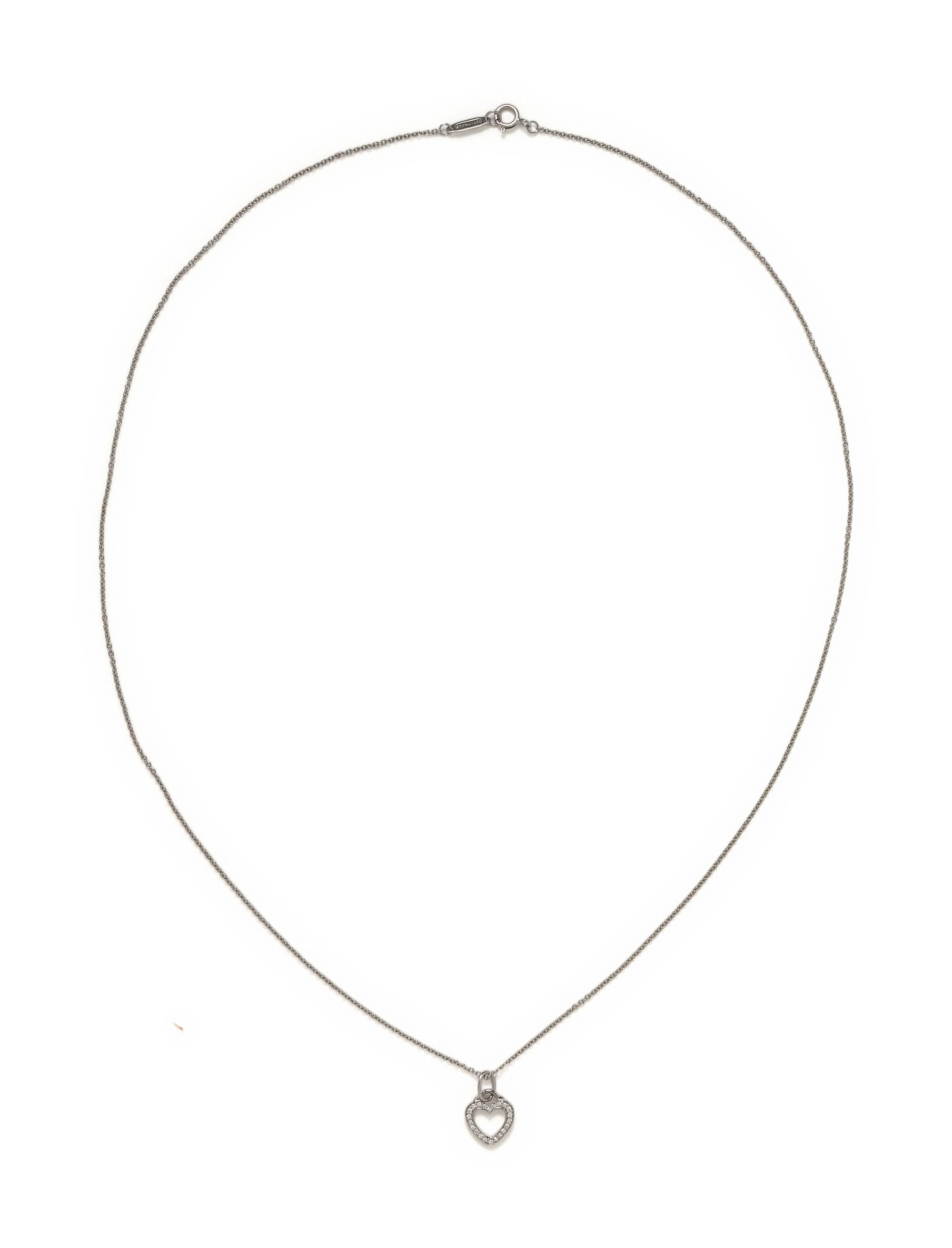 TIFFANY & CO., WHITE GOLD AND DIAMOND HEART PENDANT/NECKLACE