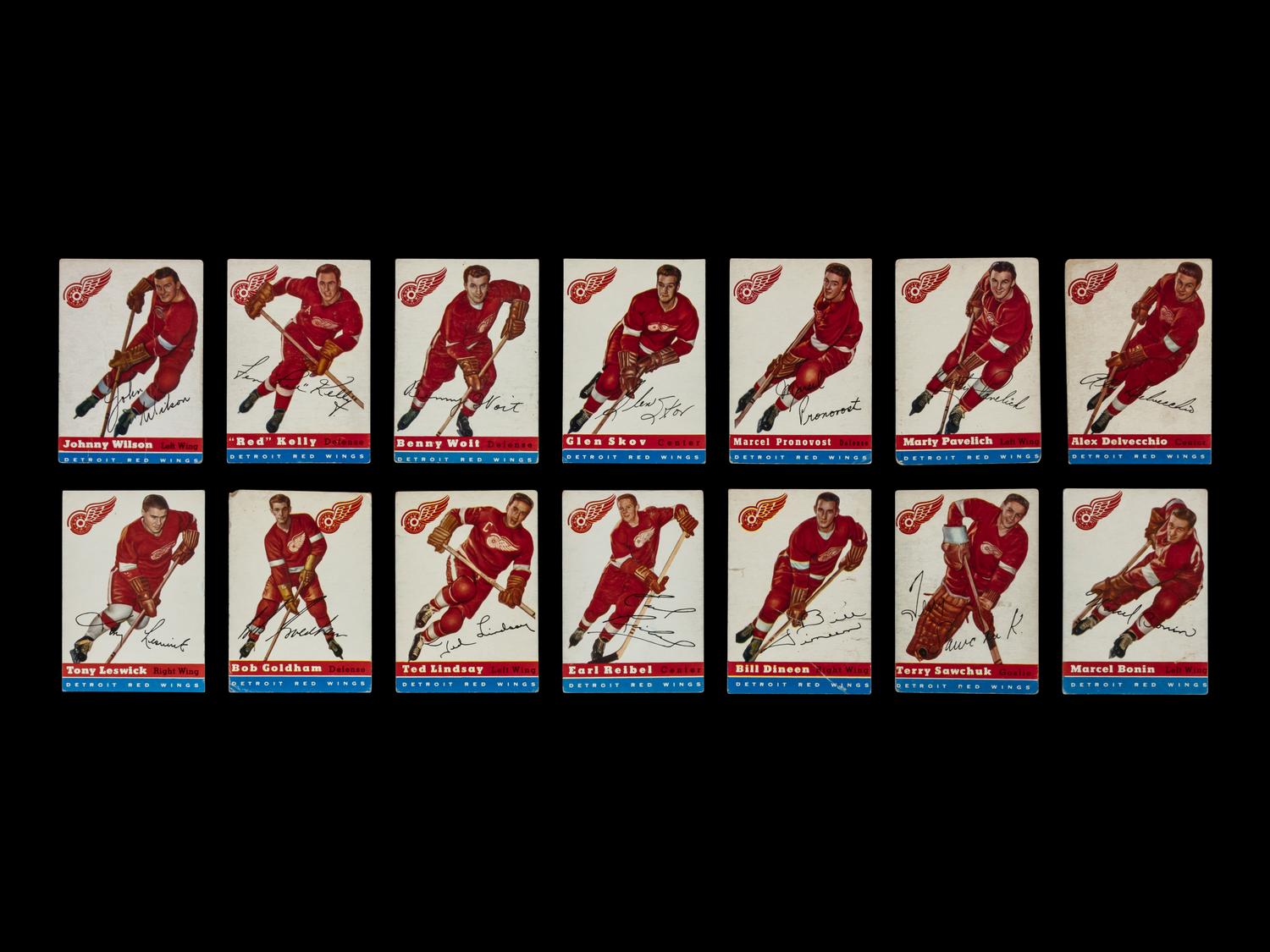 A Collection of Detroit Red Wings 1954 Topps Hockey Cards (14)