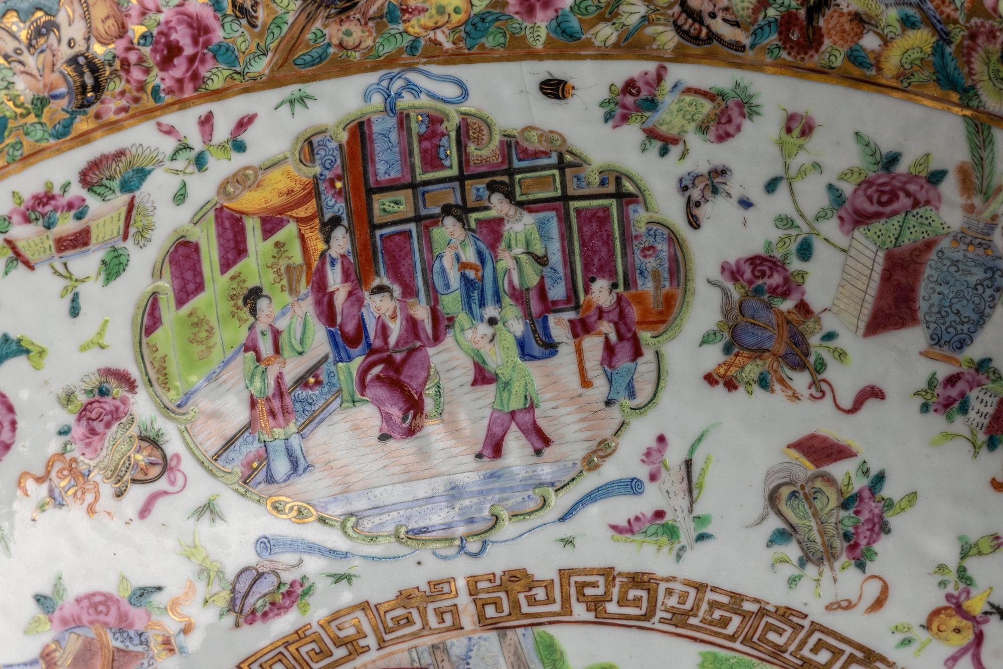 A Large and Finely Painted Chinese Export Porcelain "Rose Mandarin" Punch Bowl, First half of 19th Century 清晚期 廣彩人物故事圖大碗