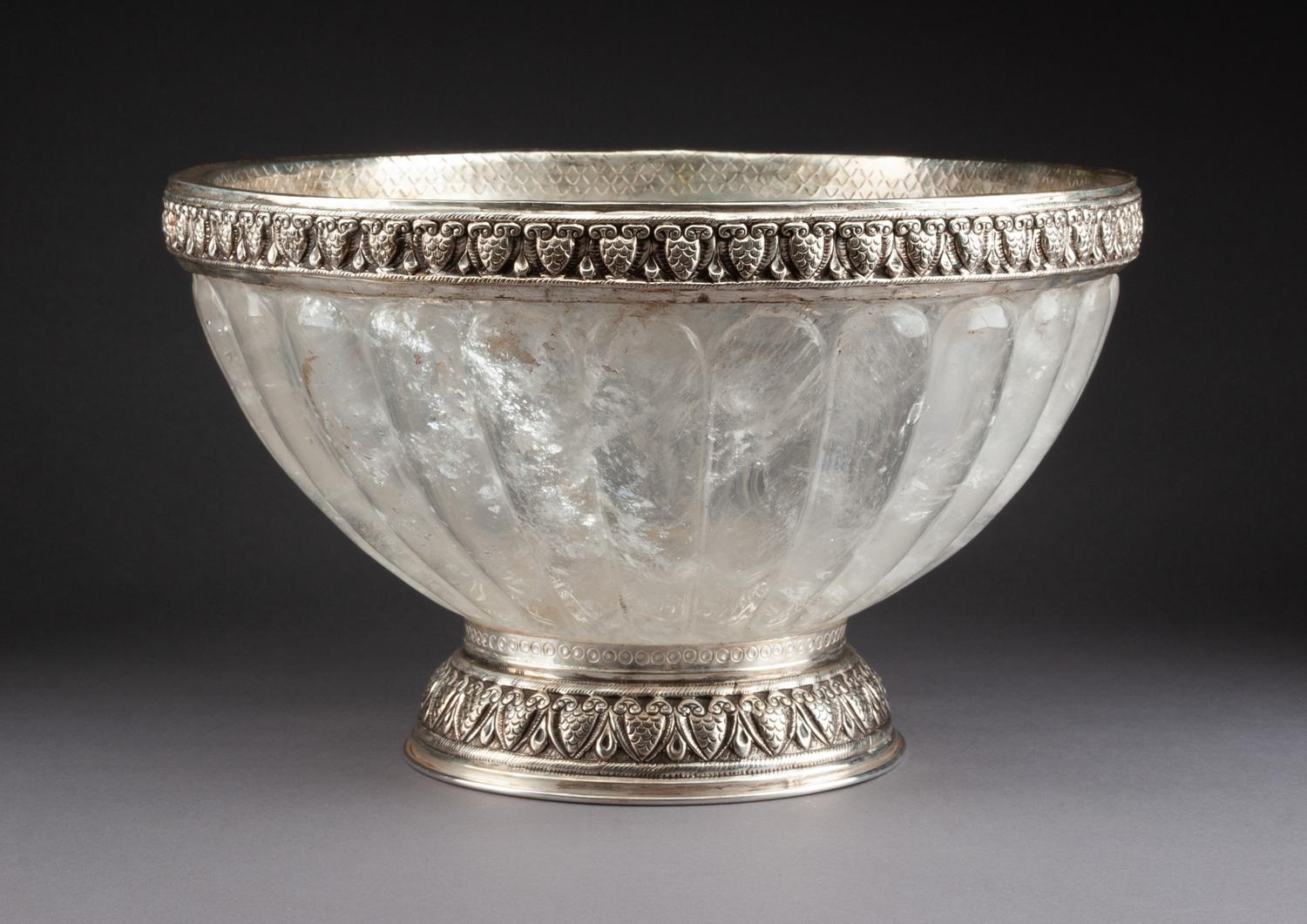 A Silver Mounted Rock Crystal Center Bowl Diameter 12 inches.