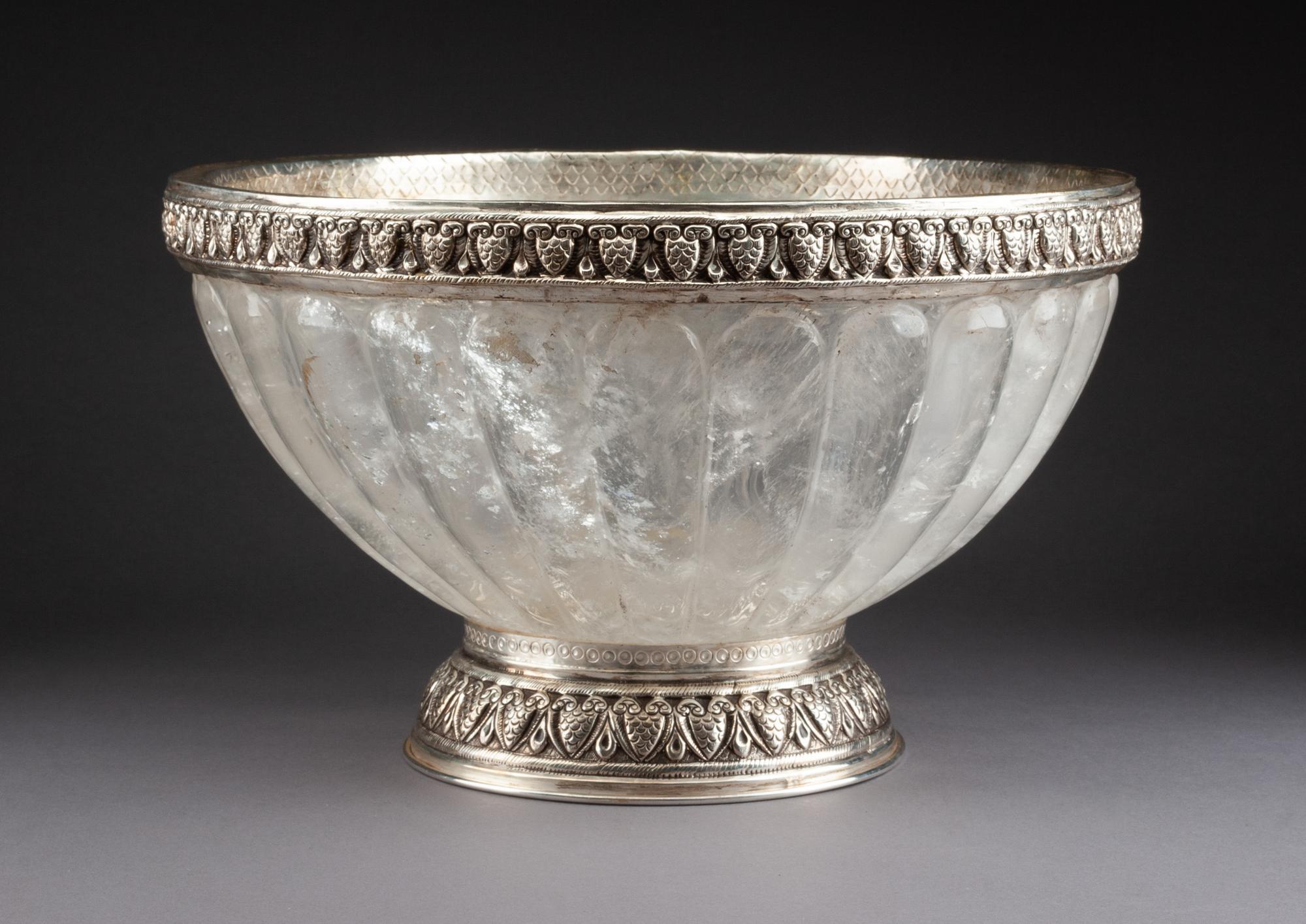 A Silver Mounted Rock Crystal Center Bowl Diameter 12 inches.