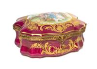 A Sevres Style Porcelain and Gilt Metal Mounted Table Casket, Width 7 3/4 inches.