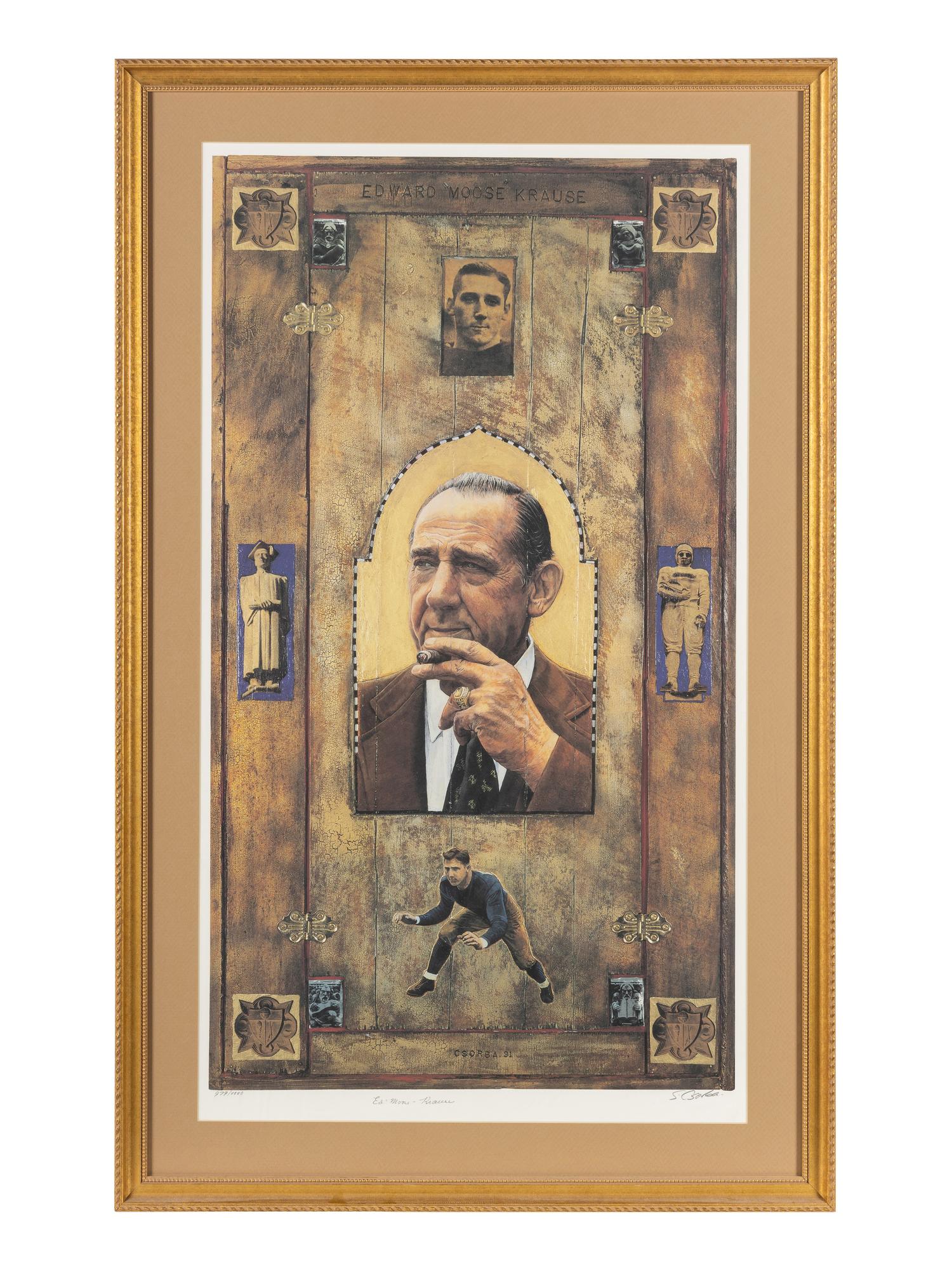 A Group of Notre Dame Artworks Including a Signed Heisman Trophy Lithograph
