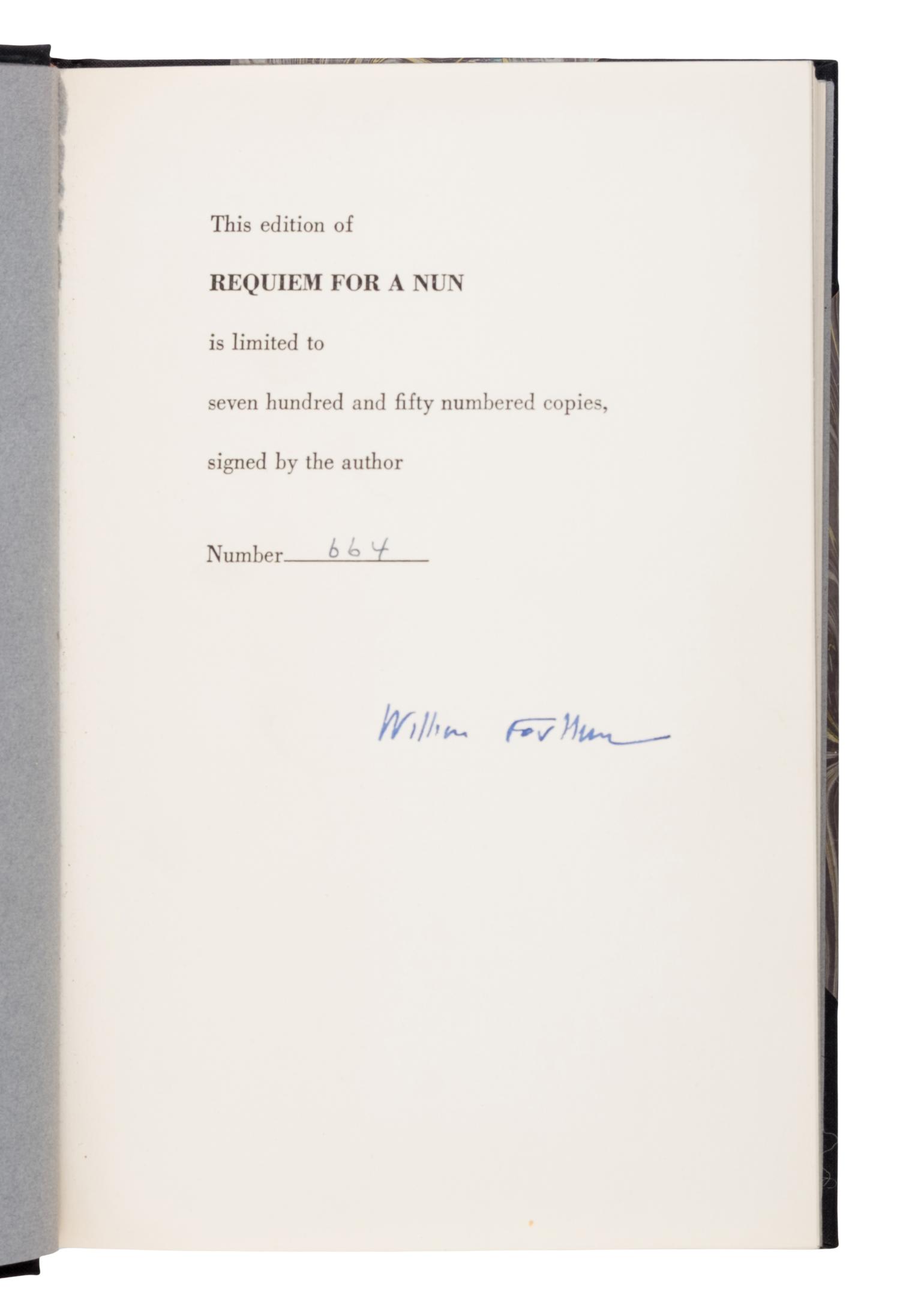 Faulkner, William (1897-1962). Requiem for a Nun . New York: Random House, 1951.