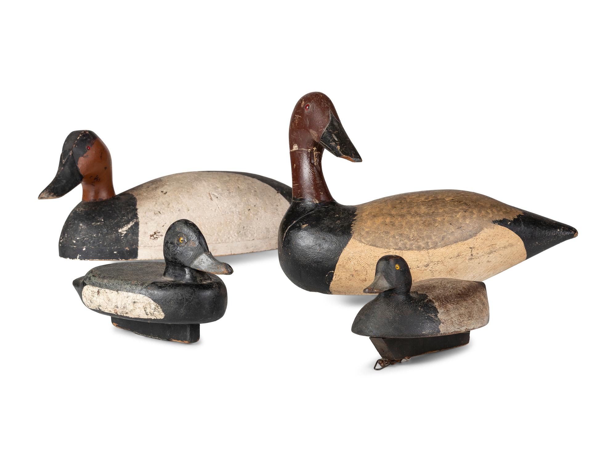 Four Wooden Canvasback Duck Decoys