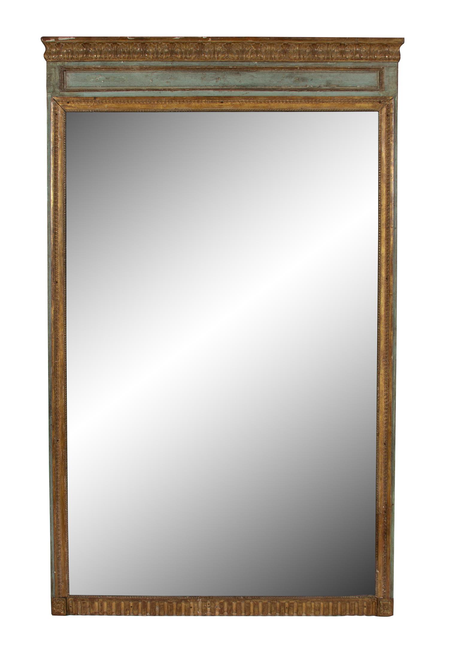 A Neoclassical Style Green-Painted and Parcel Gilt Trumeau Mirror — 19TH CENTURY