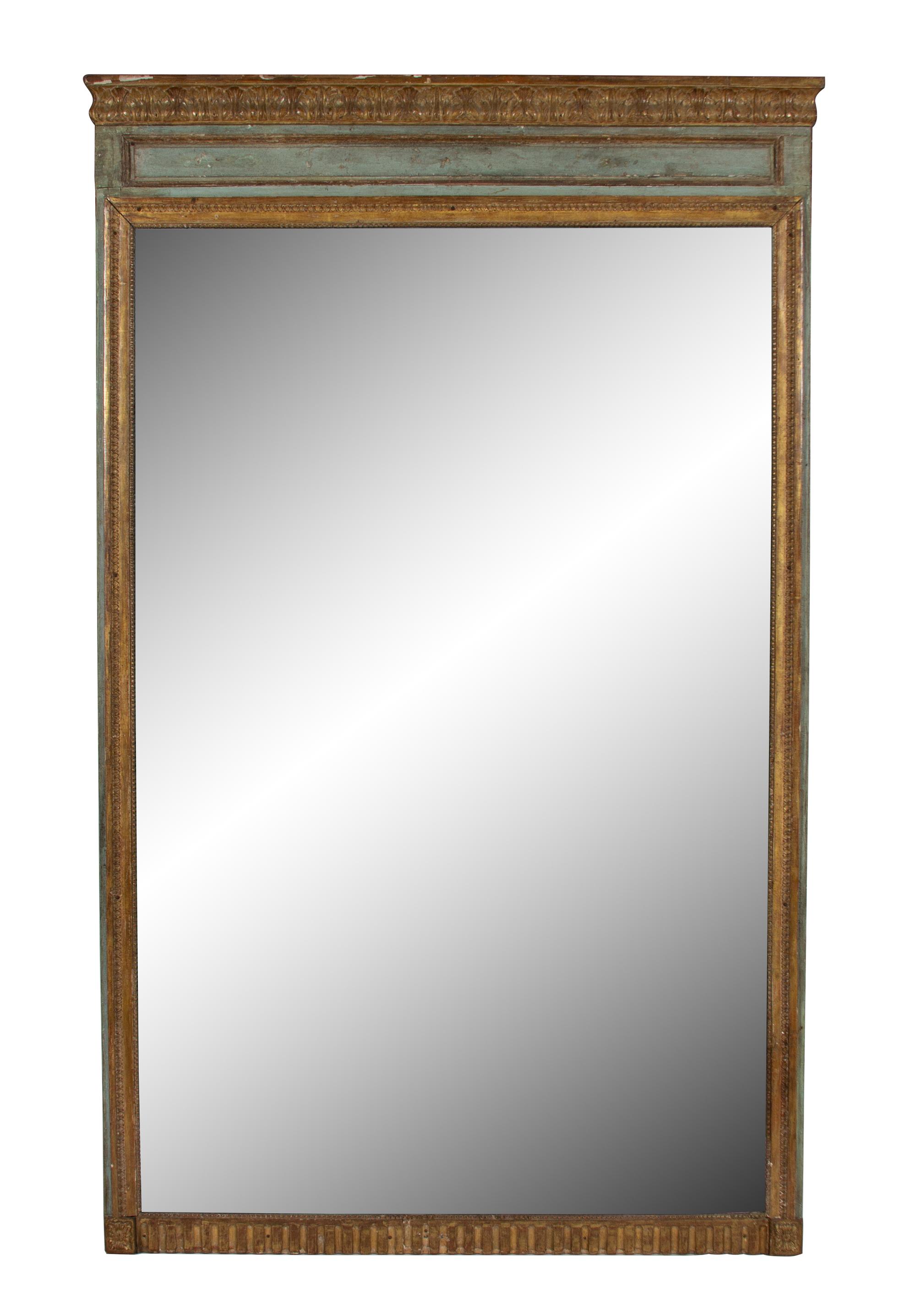 A Neoclassical Style Green-Painted and Parcel Gilt Trumeau Mirror — 19TH CENTURY