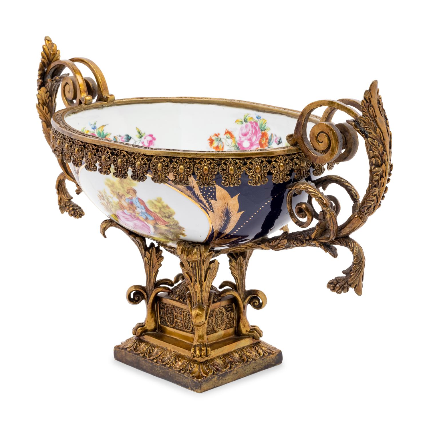 A Large Sèvres Style Gilt Metal Mounted Porcelain Centerpiece Bowl