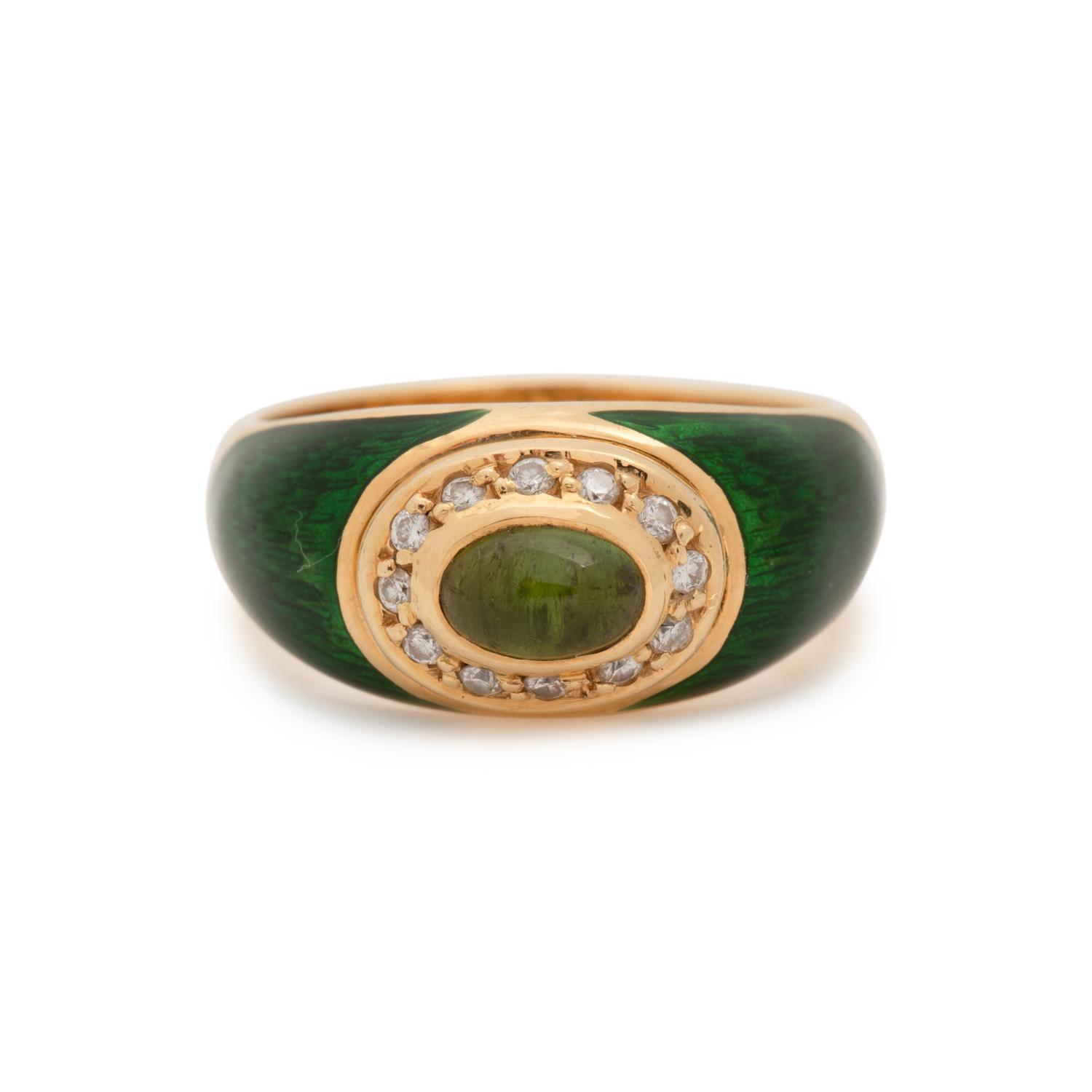 FABERGÉ, PERIDOT, DIAMOND AND ENAMEL RING
