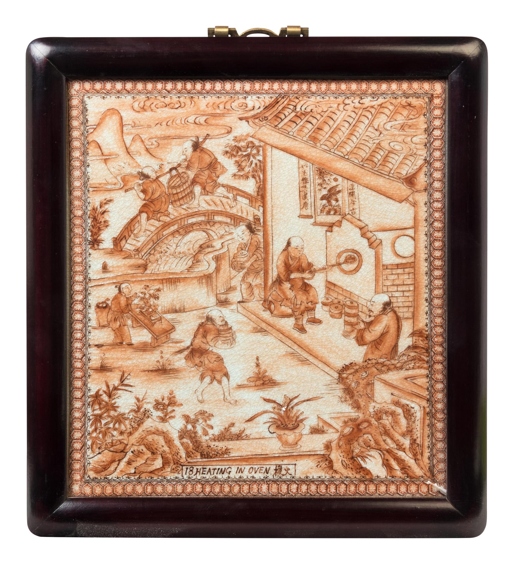A Set of Chinese Export Porcelain Plaques Portraying Porcelain Production