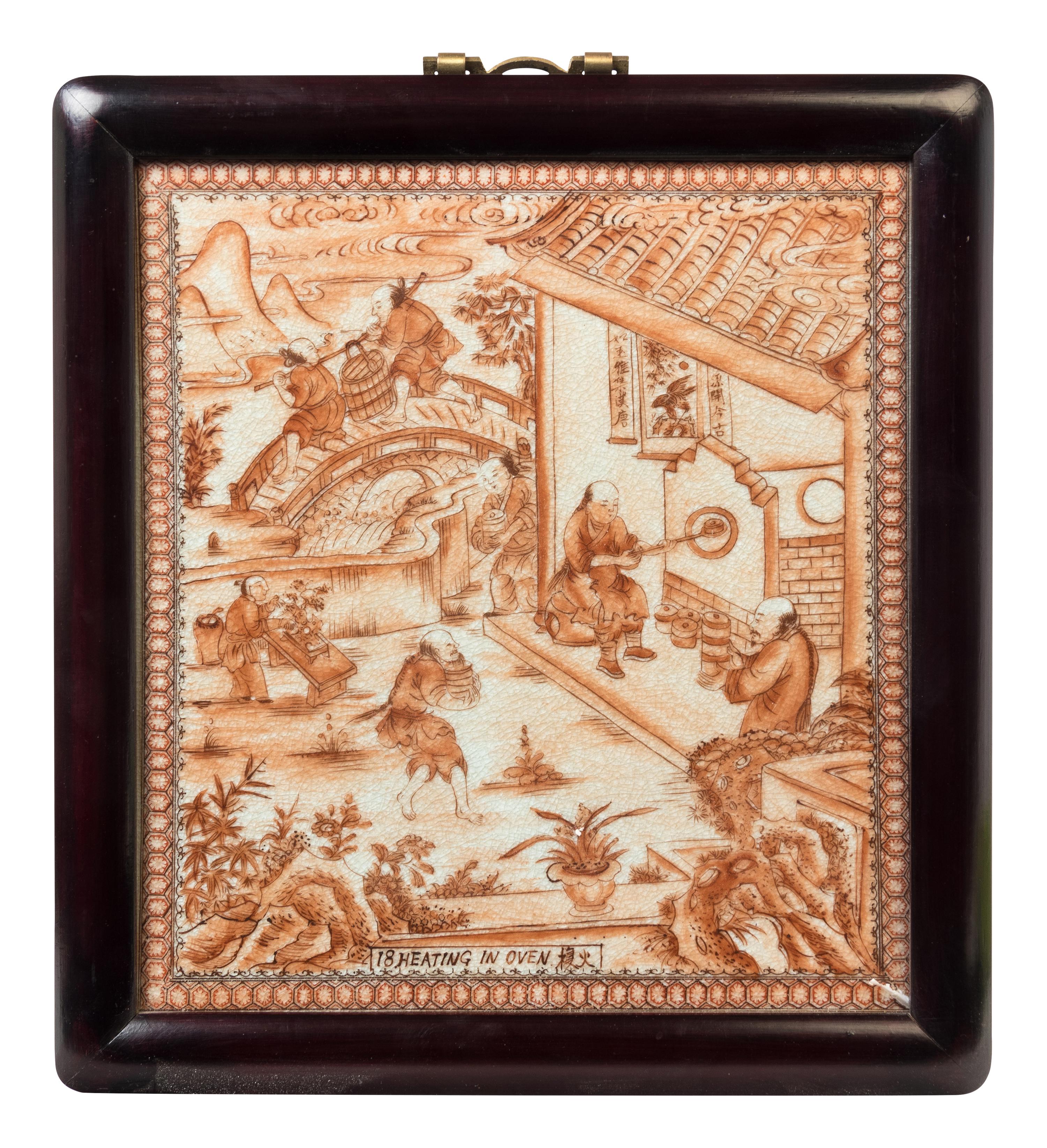 A Set of Chinese Export Porcelain Plaques Portraying Porcelain Production