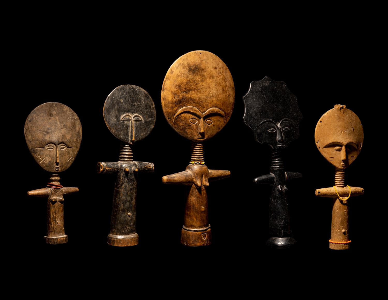 Five Ashanti Wood Fertility Idols (Akuaba)