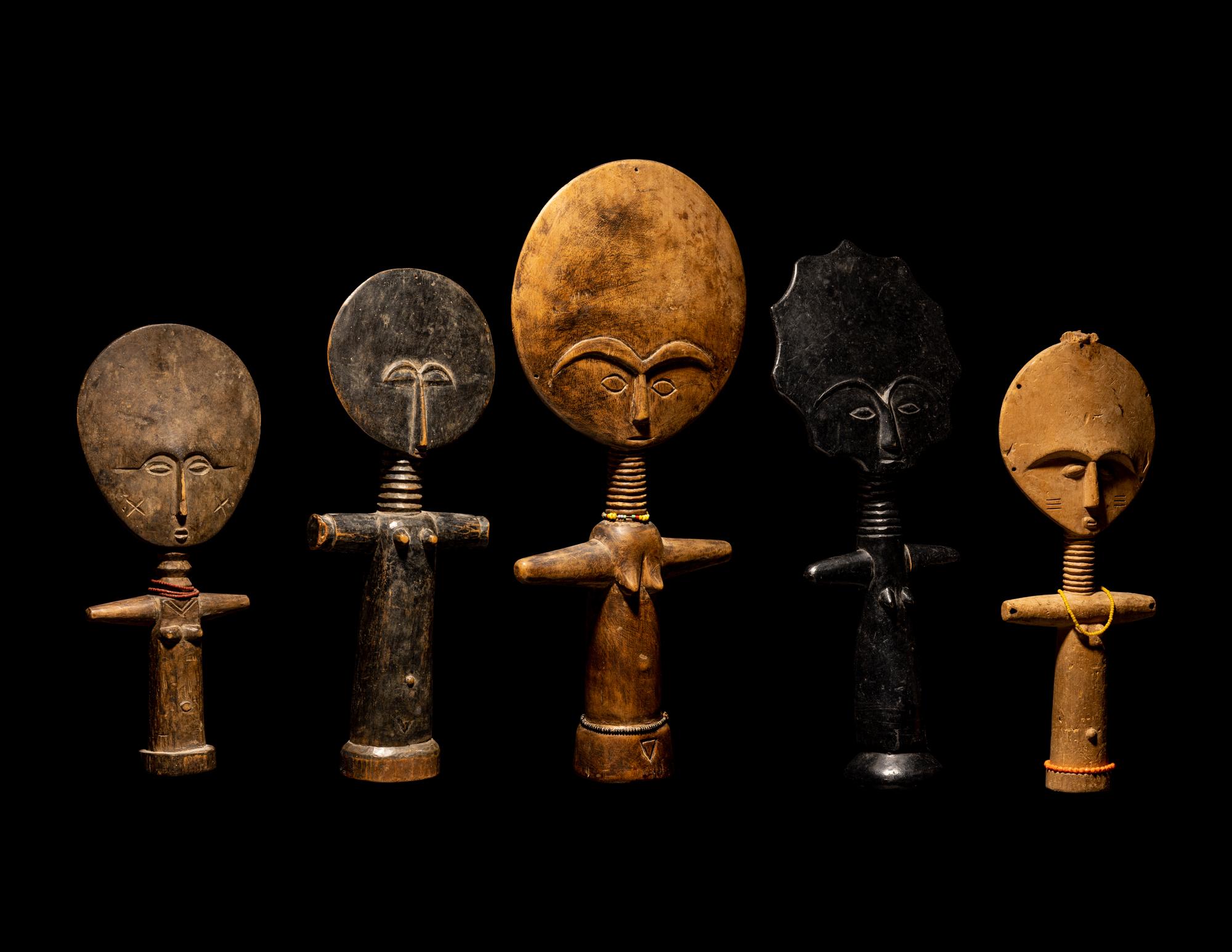 Five Ashanti Wood Fertility Idols (Akuaba)