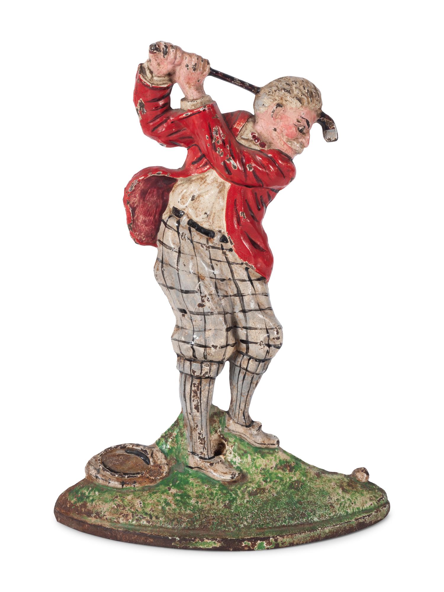 Two Painted Cast Iron 'Golfer' Door Stops