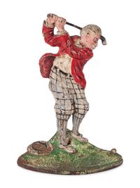 Two Painted Cast Iron 'Golfer' Door Stops