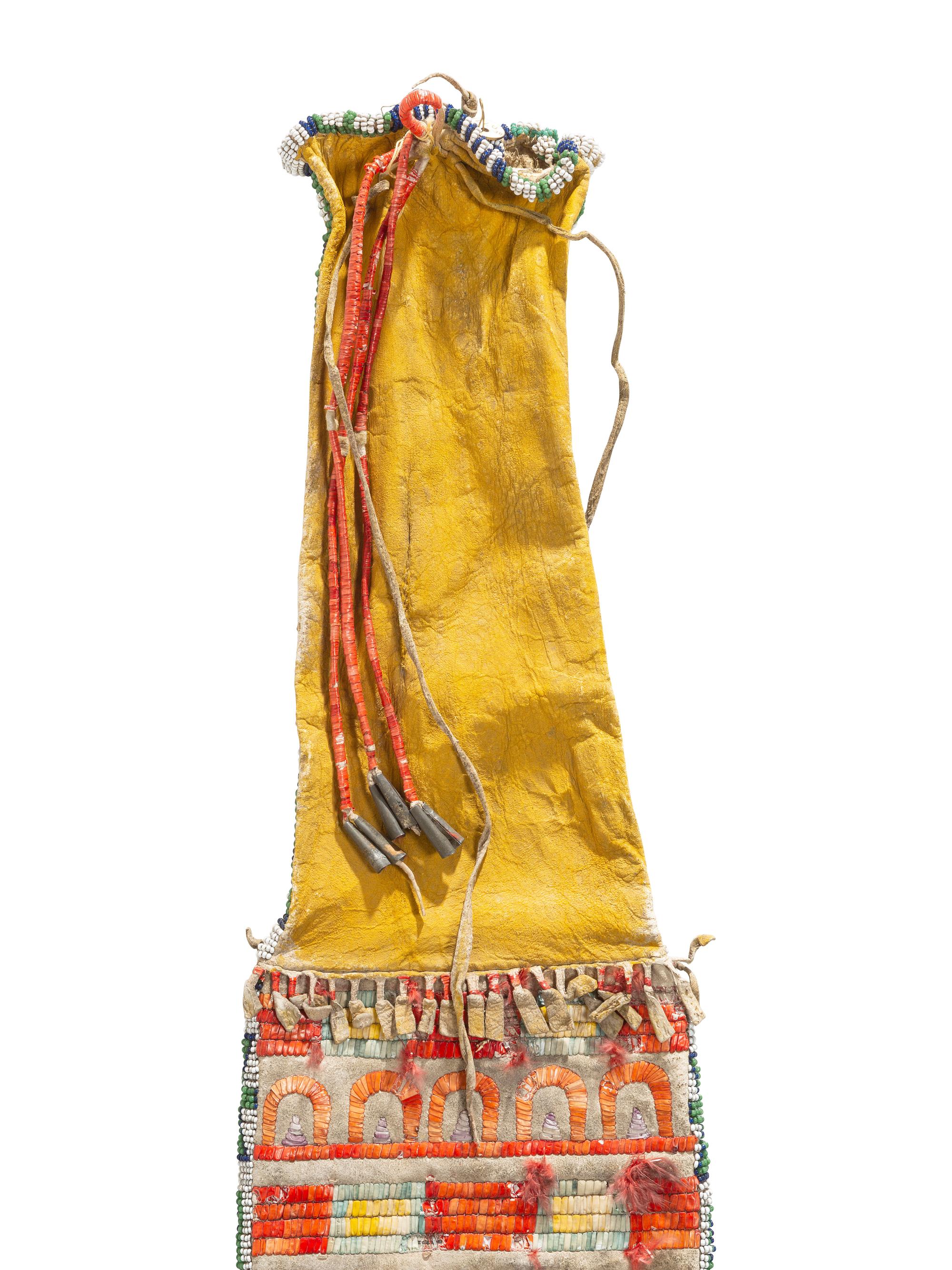 Sioux Quilled Hide Tobacco Bag, with Horse Tracks