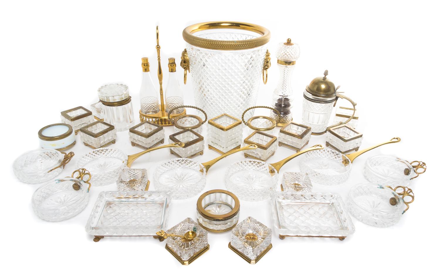 A Group of Brass and Gilt Metal Mounted Glass Articles Height of bucket 9 inches. — MID TO LATE 20TH CENTURY