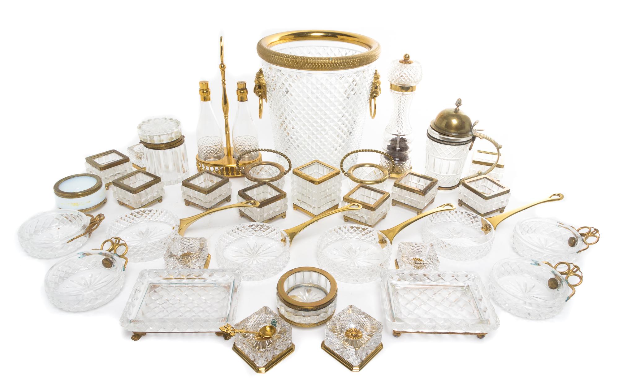 A Group of Brass and Gilt Metal Mounted Glass Articles Height of bucket 9 inches. — MID TO LATE 20TH CENTURY
