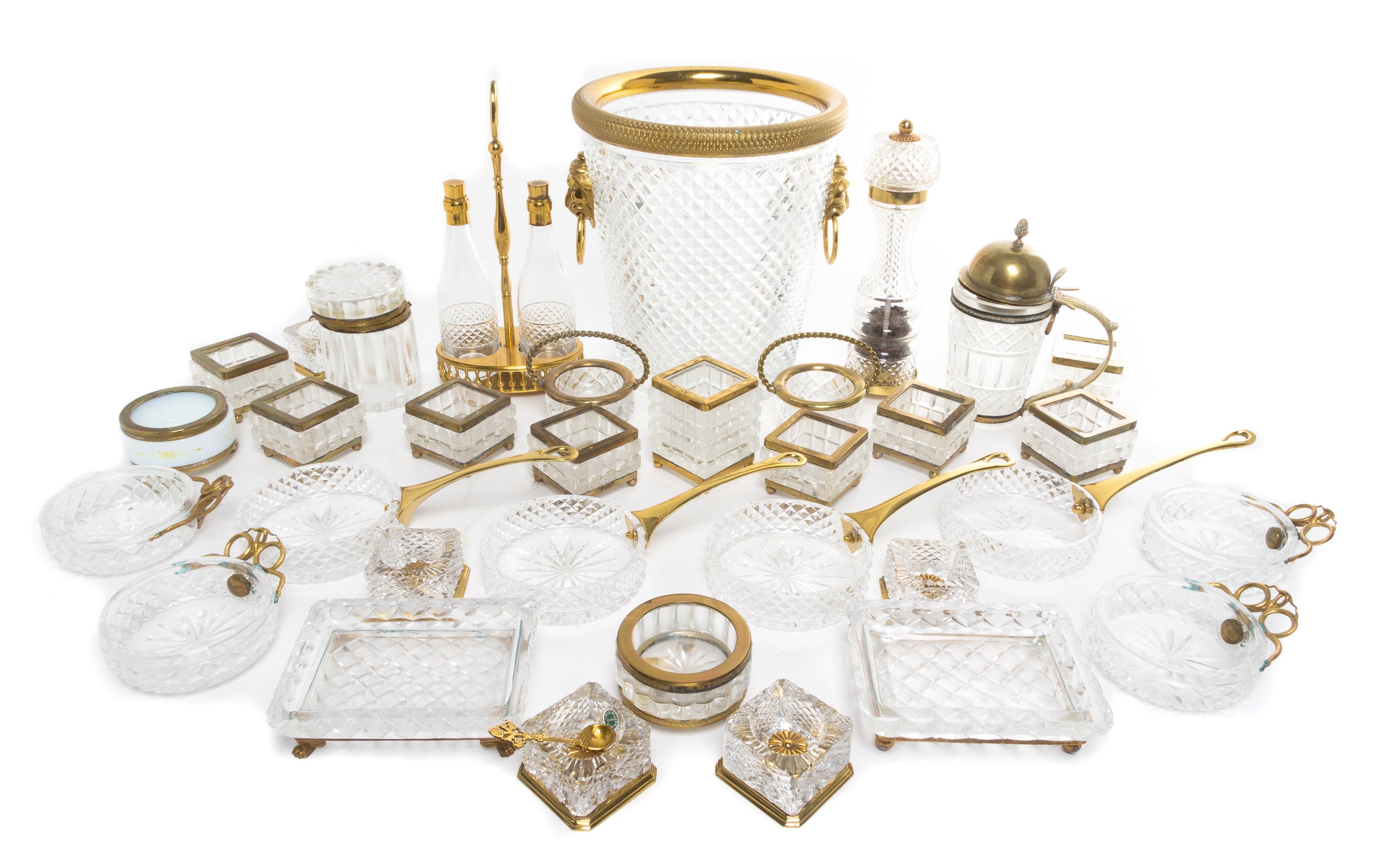 A Group of Brass and Gilt Metal Mounted Glass Articles Height of bucket 9 inches. — MID TO LATE 20TH CENTURY
