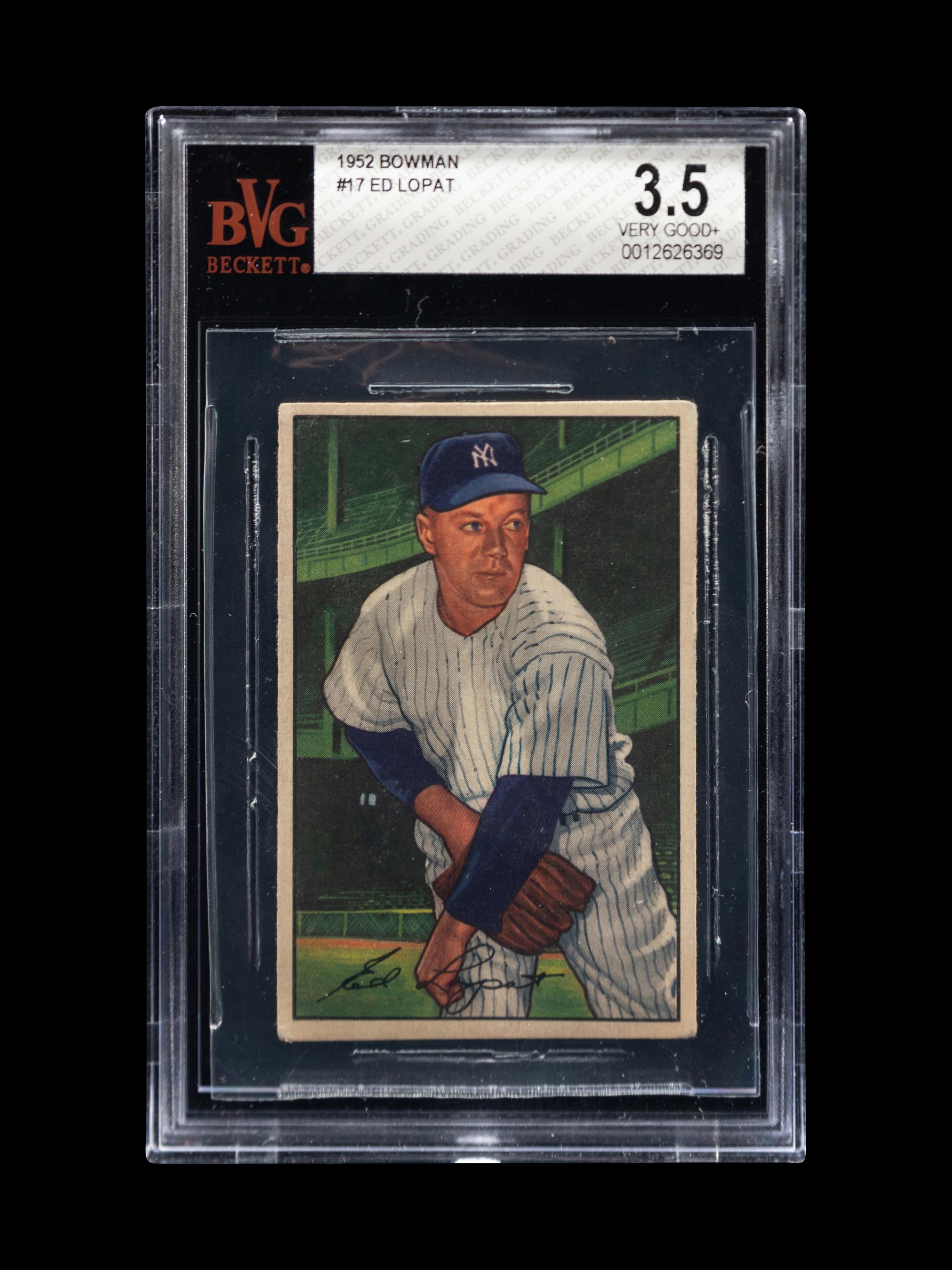 A Group of Four 1950s Bowman Baseball Cards Including a Monte Irvin Rookie Card (PSA 4.5) and Autographed Phil Rizutto,