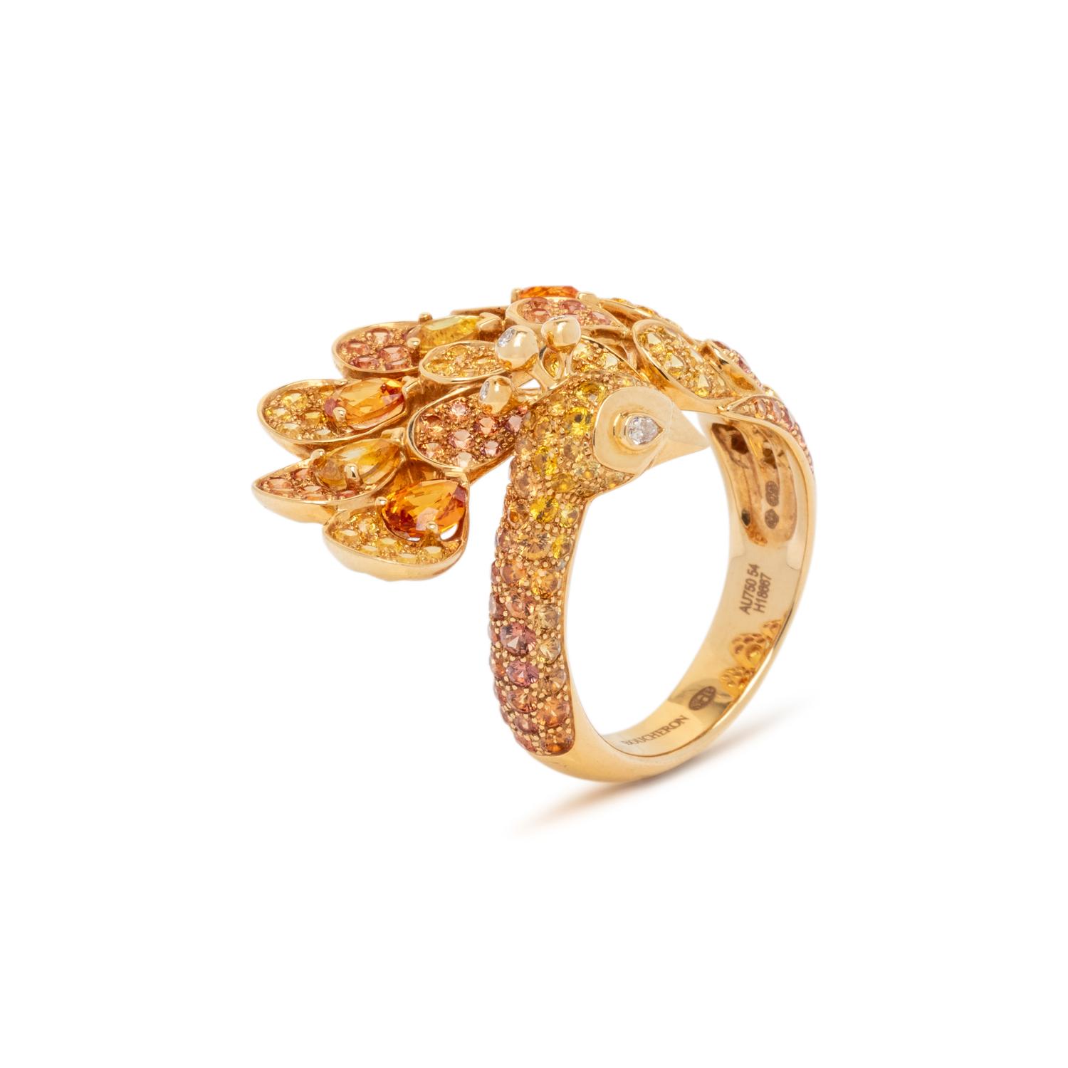 BOUCHERON, YELLOW AND ORANGE SAPPHIRE, AND DIAMOND 'HÉRA' RING