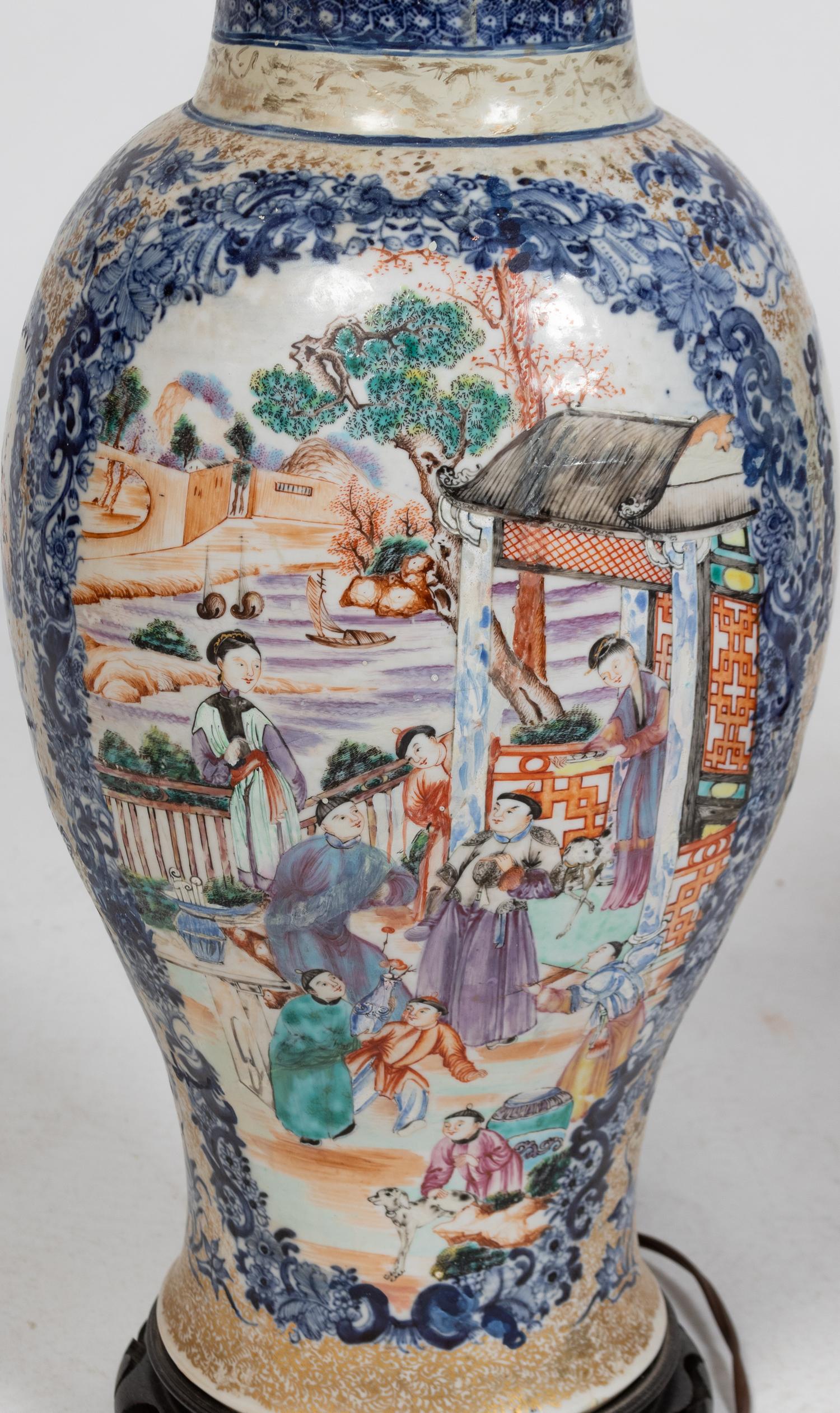Two Similar Chinese Famille Rose Porcelain Vases Mounted as Lamps
