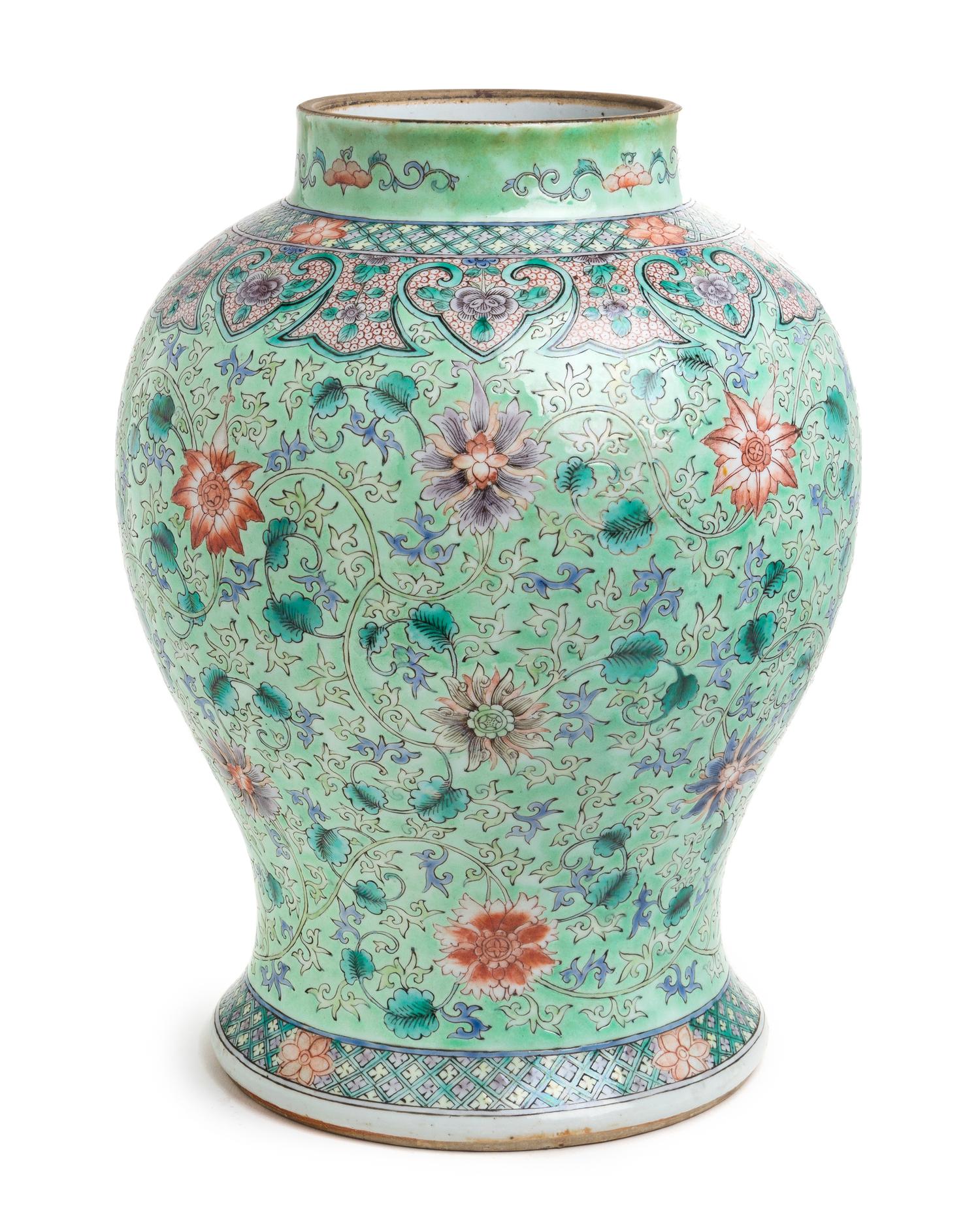 A Large Famille Rose Porcelain Baluster Jar Height 13 3/4 inches. — 18TH/19TH CENTURY