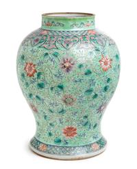 A Large Famille Rose Porcelain Baluster Jar Height 13 3/4 inches. — 18TH/19TH CENTURY