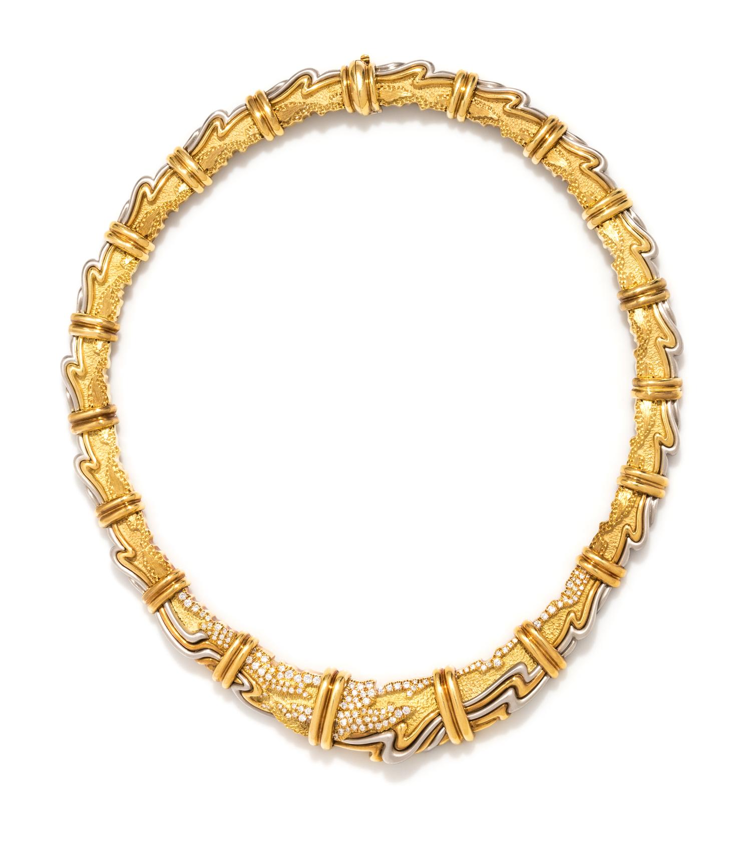 HENRY DUNAY, YELLOW GOLD, PLATINUM AND DIAMOND COLLAR NECKLACE